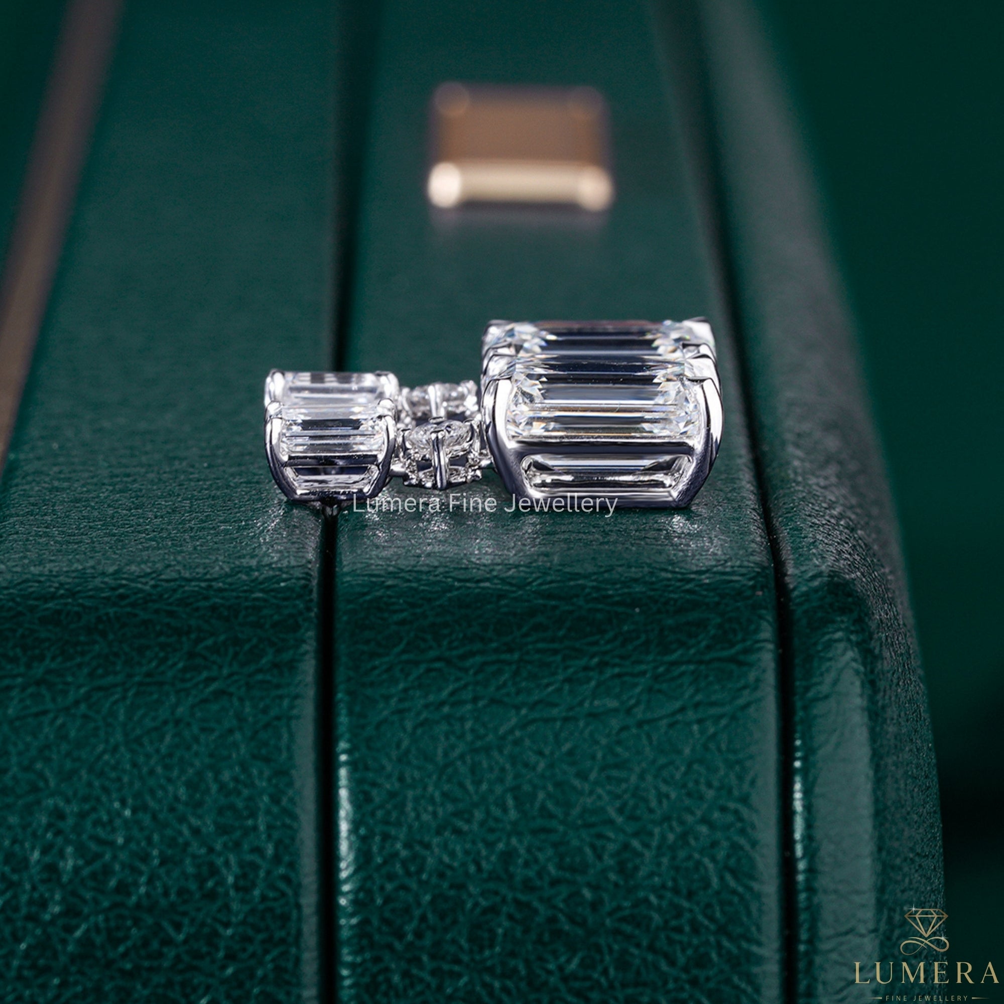 7.50 TCW Emerald and Round Cut Lab Grown Diamond Dangle Earrings