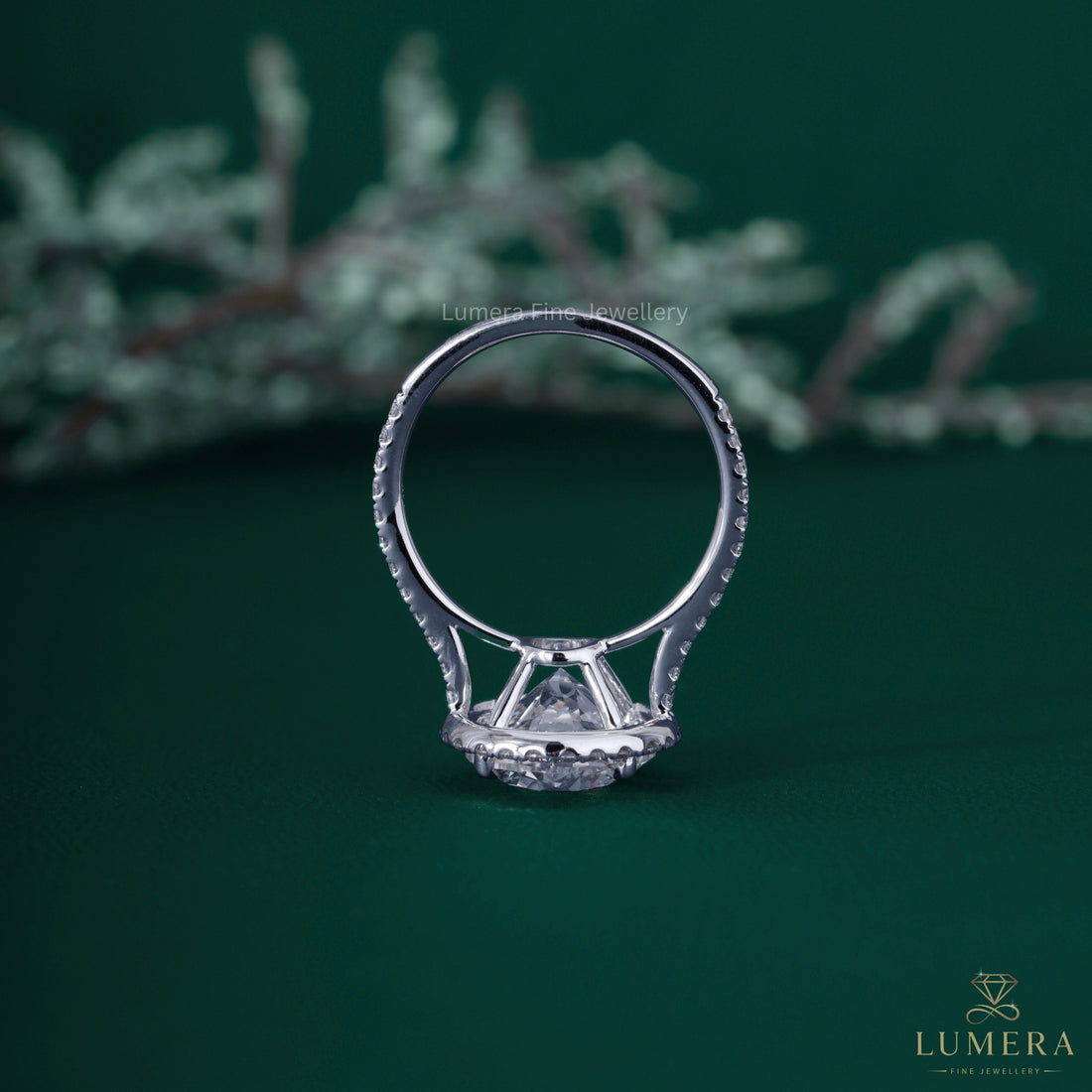 Cathedral engagement ring with basket setting ring.