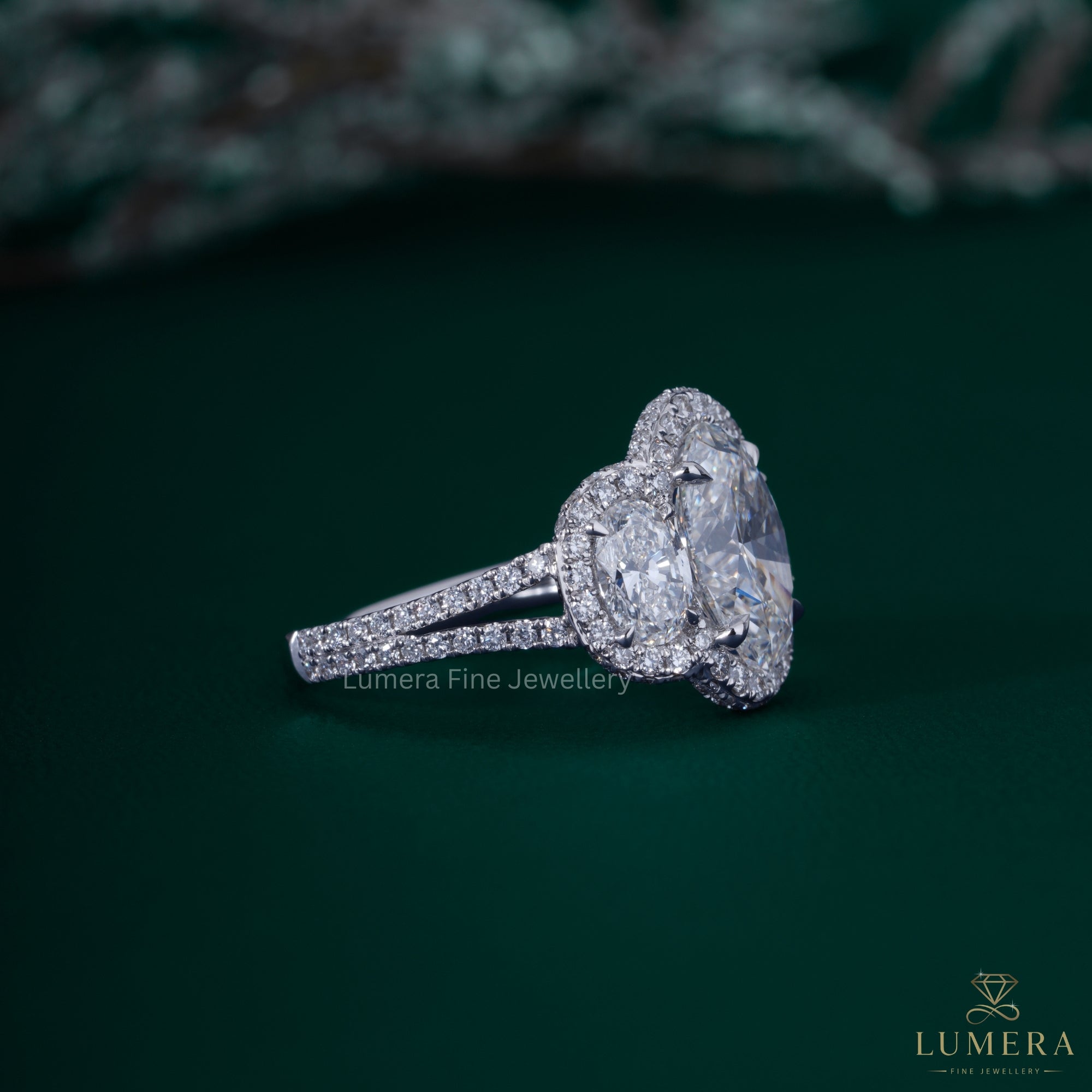 Two row pave band with Two row pave ring.