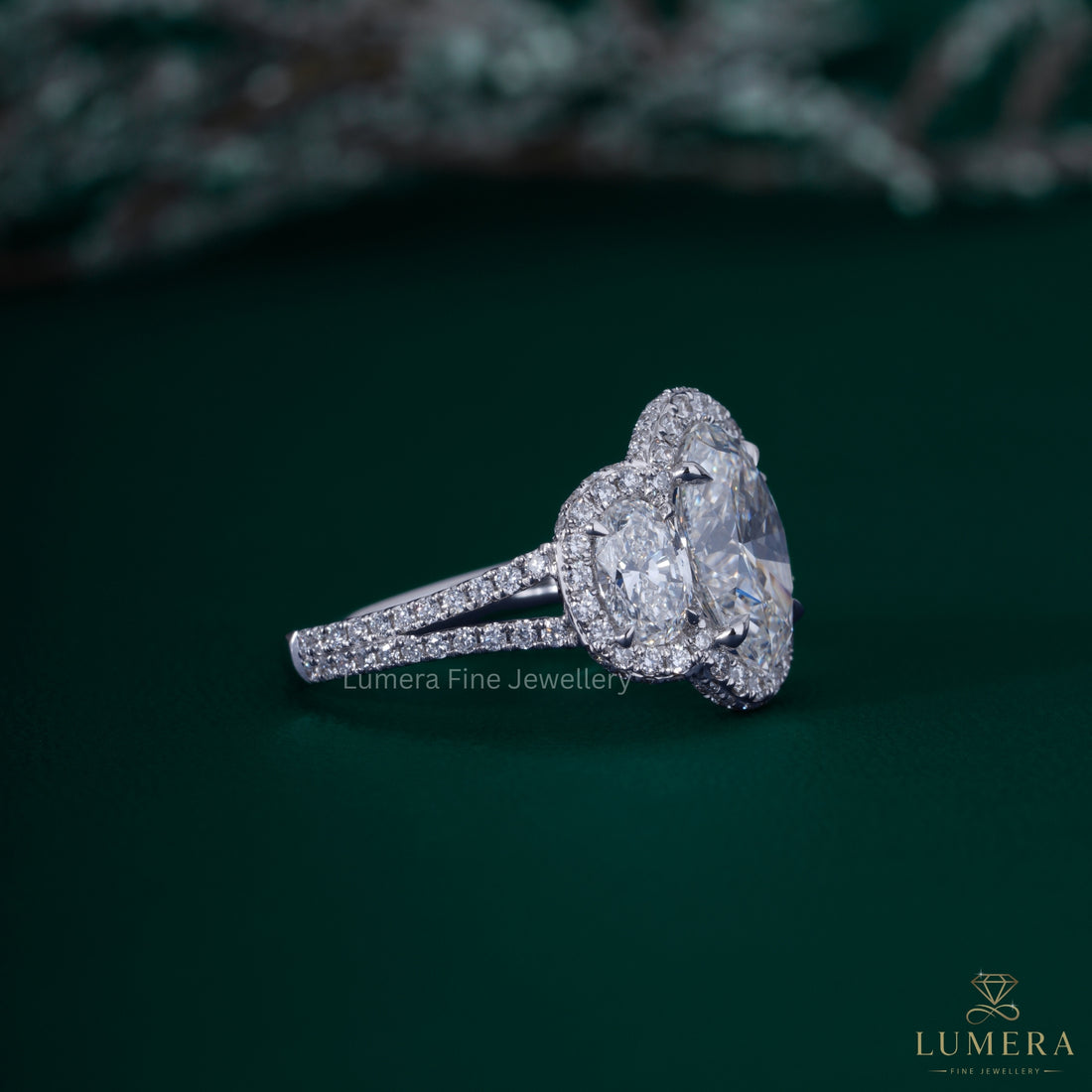 Two row pave band with Two row pave ring.