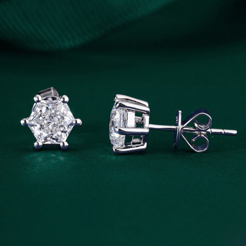 hexagon diamond earrings with hexagon solitaire earrings.
