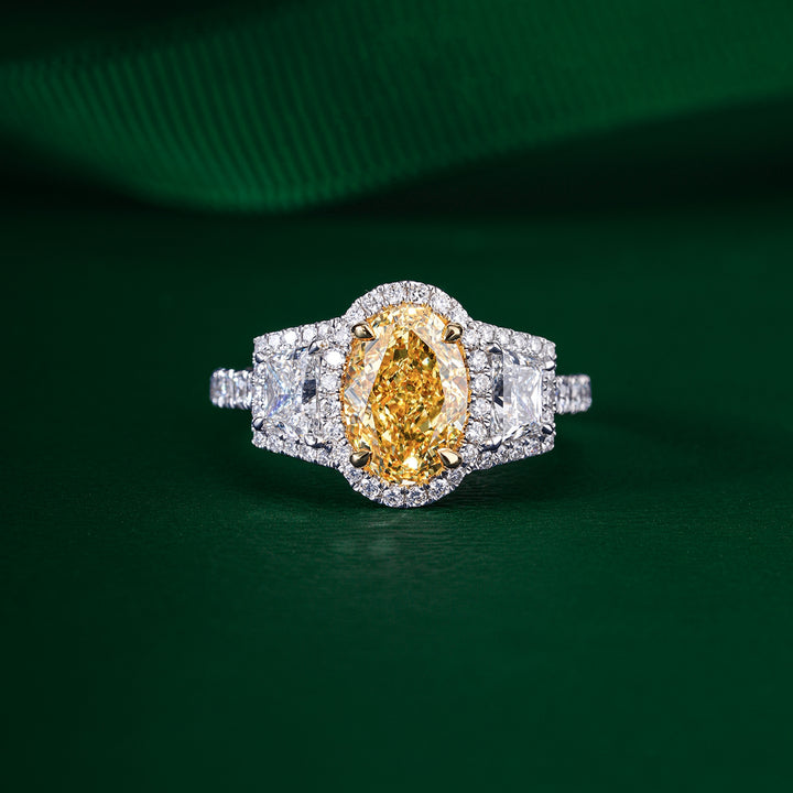 yellow oval halo setting ring
