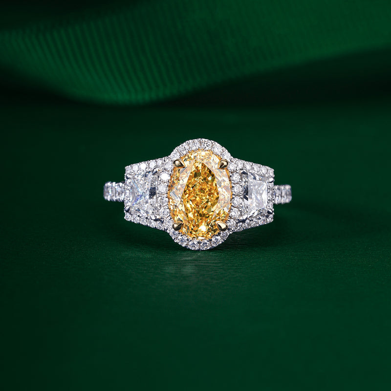 Oval Cut Fancy Yellow Diamond Ring With Pave Setting