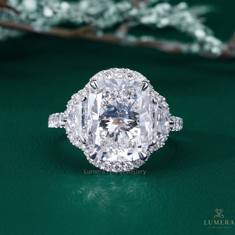 Elongated Cushion Cut Engagement Ring In Cathedral Setting