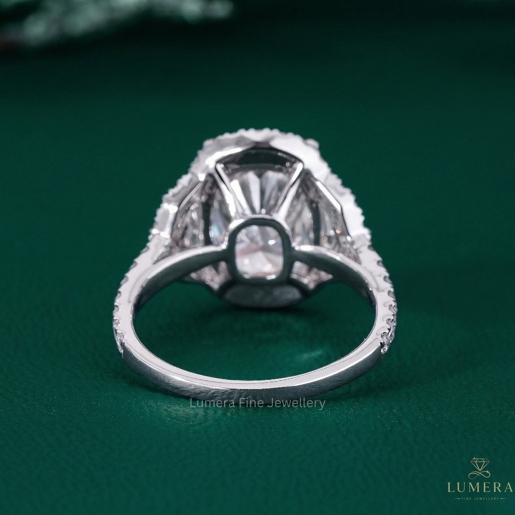 cushion engagement ring with halo ring.