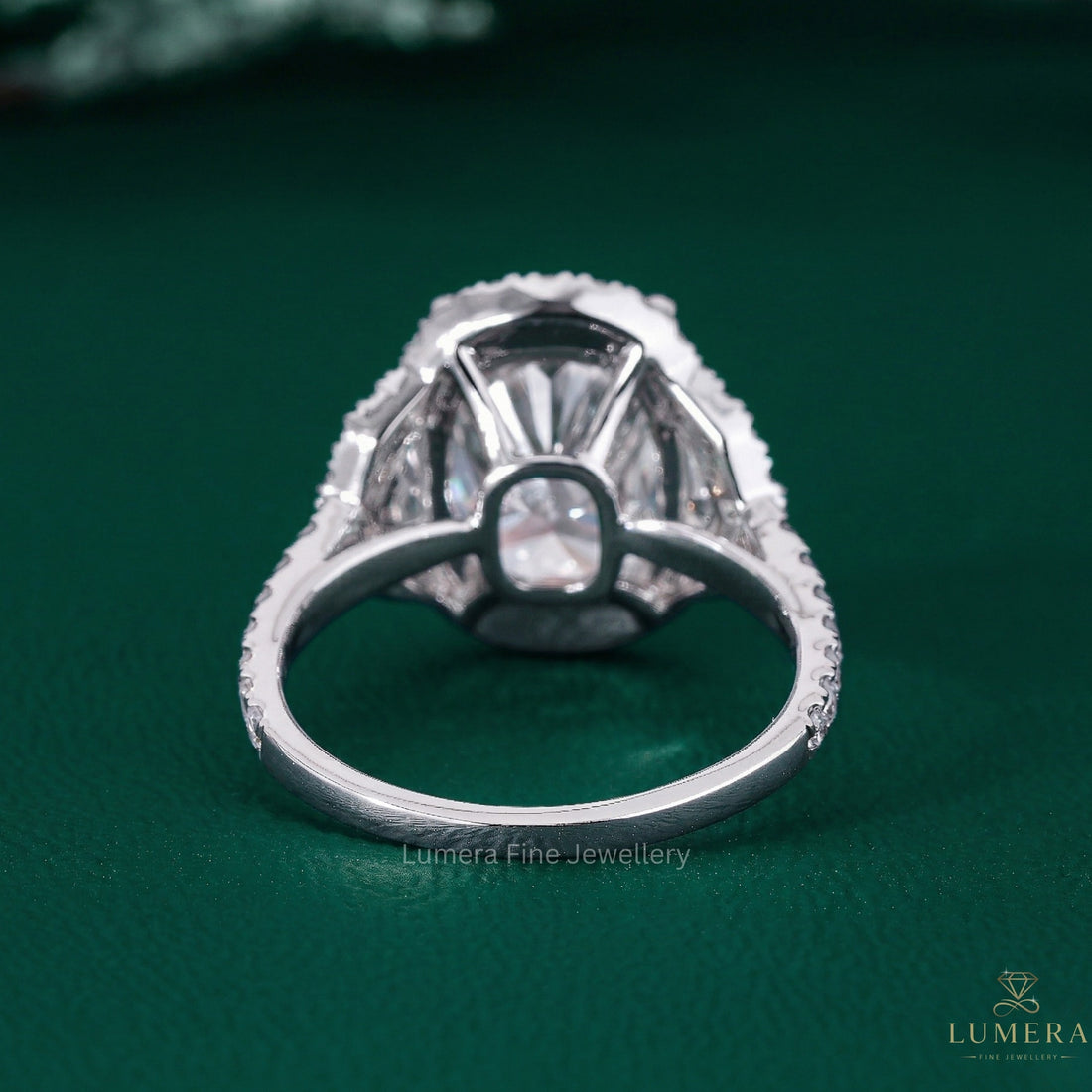cushion engagement ring with halo ring.