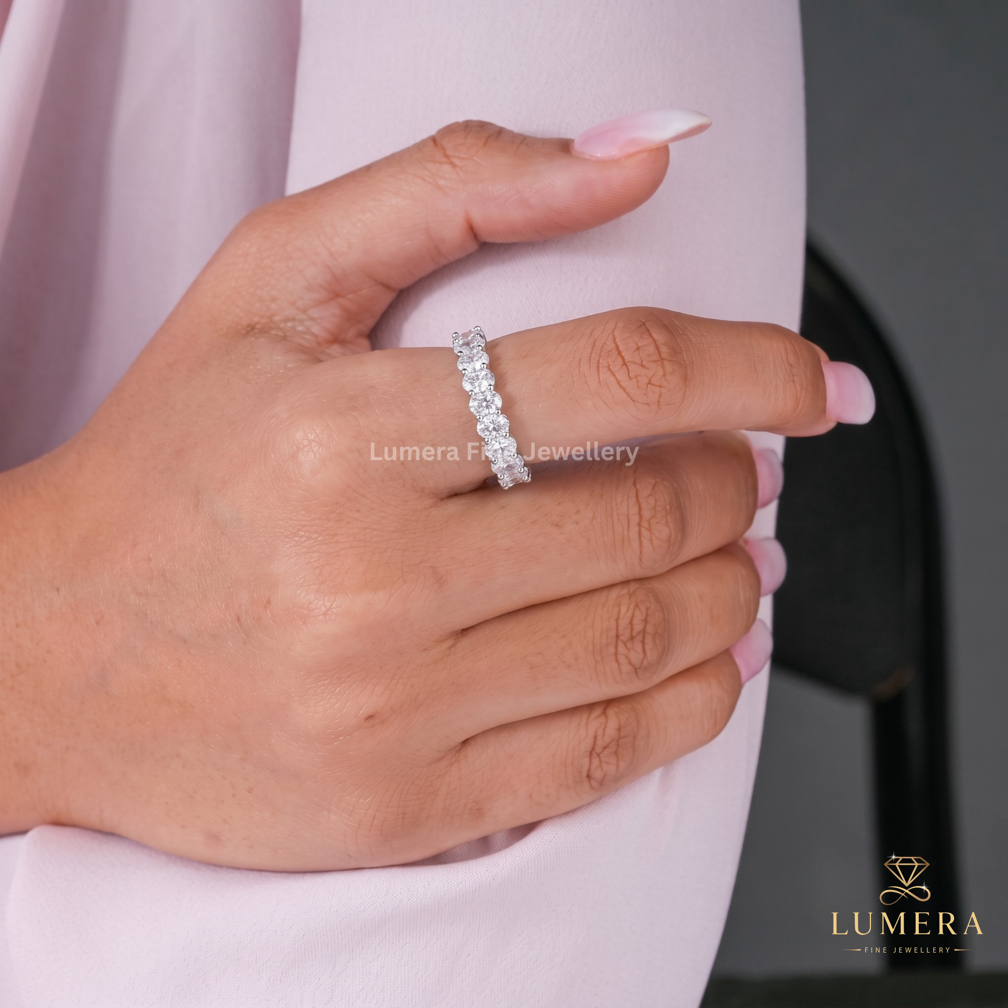half eternity band with solid gold band.
