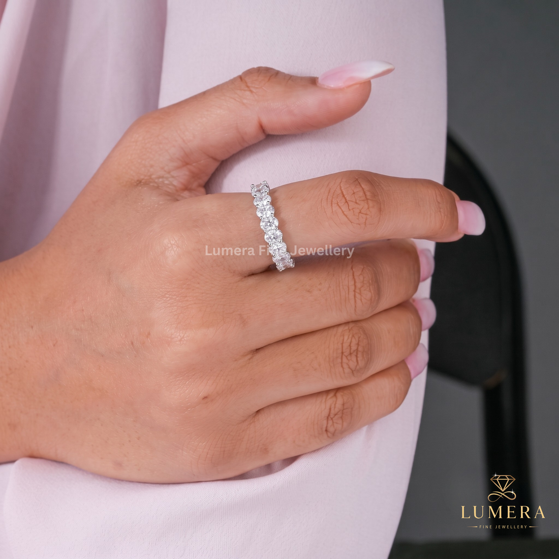 half eternity band with solid gold band.
