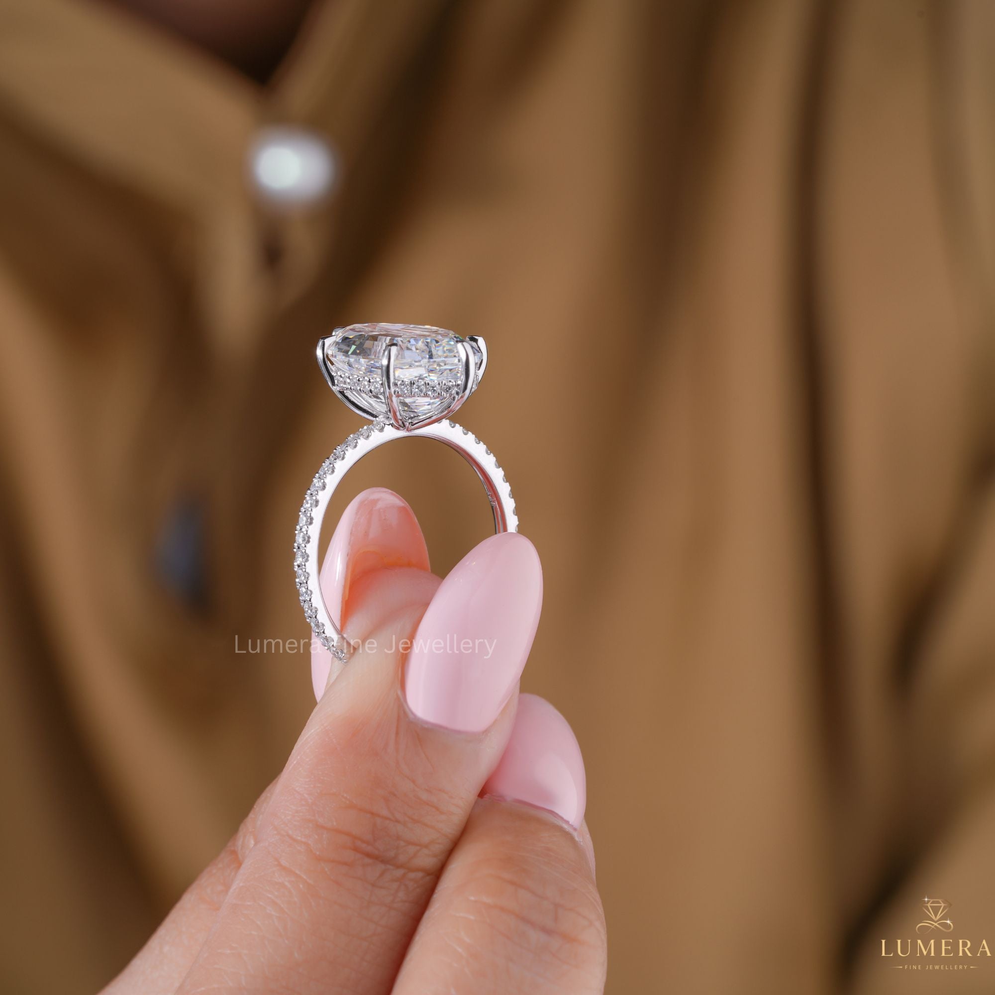 Oval Diamond Engagement Ring In Pave And Hidden Halo Setting