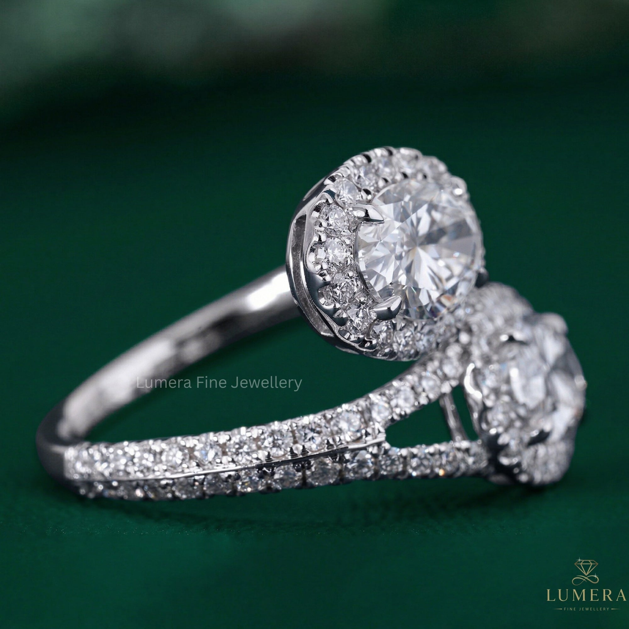 two stone engagement ring with oval diamond engagement ring.