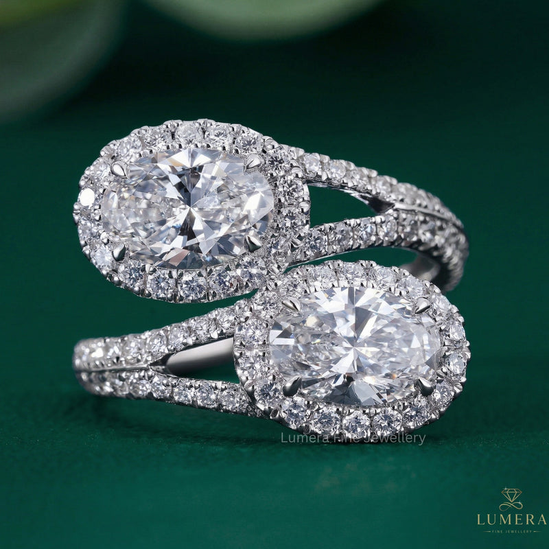 Oval Cut Halo Setting Toi Et Moi Engagement Ring