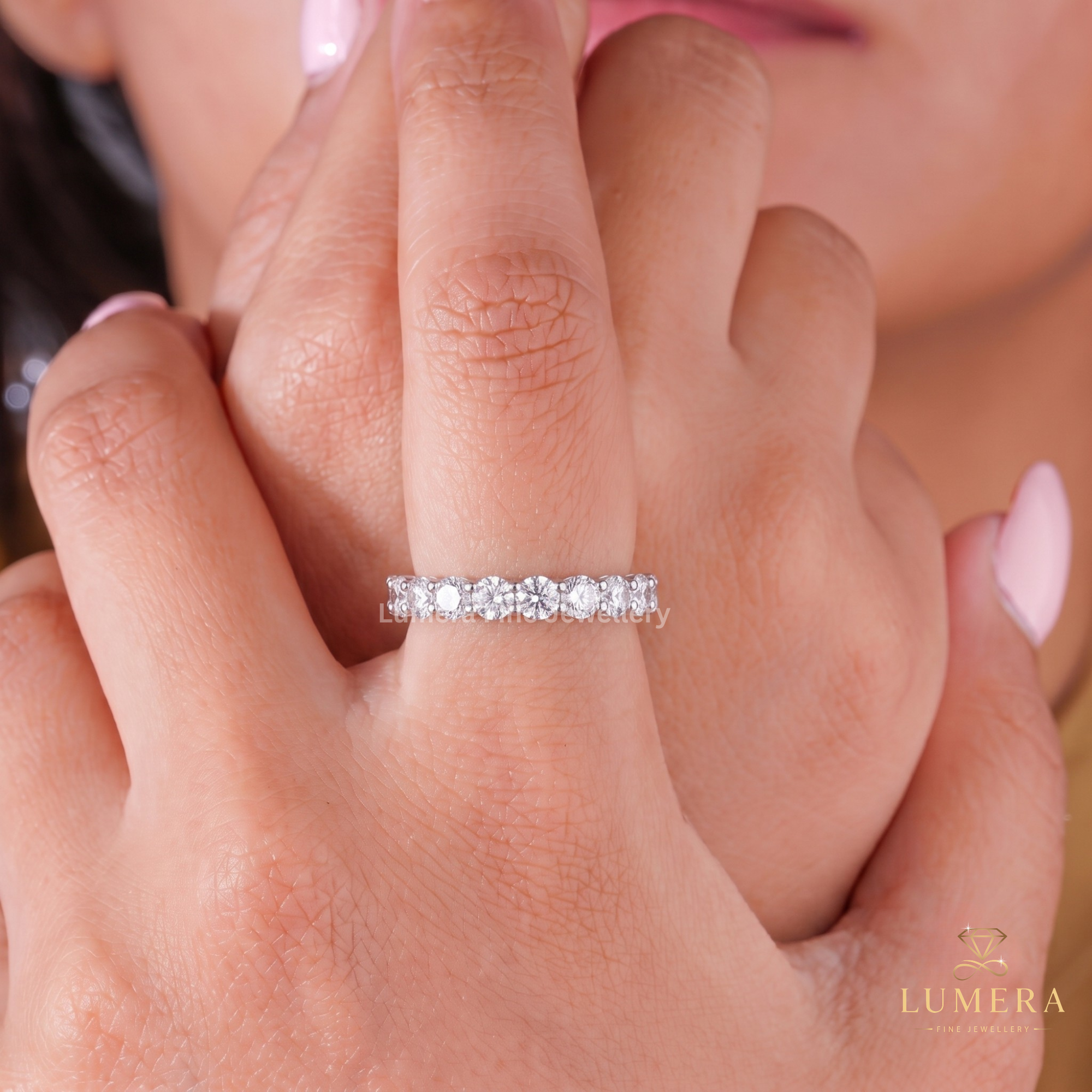 Stackable Set Round Diamond Half Eternity Band