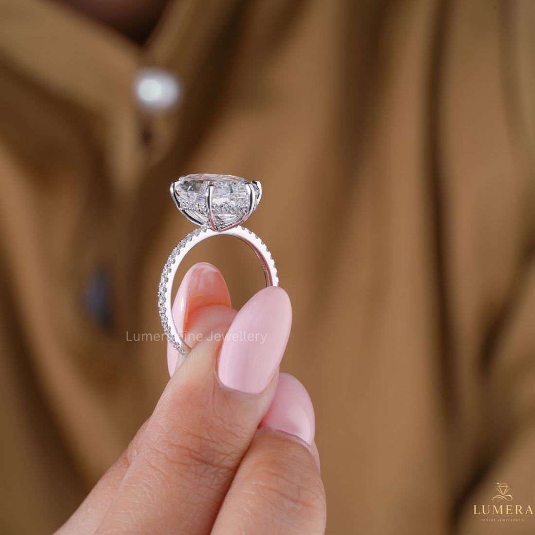 Oval Diamond Engagement Ring In Pave And Hidden Halo Setting