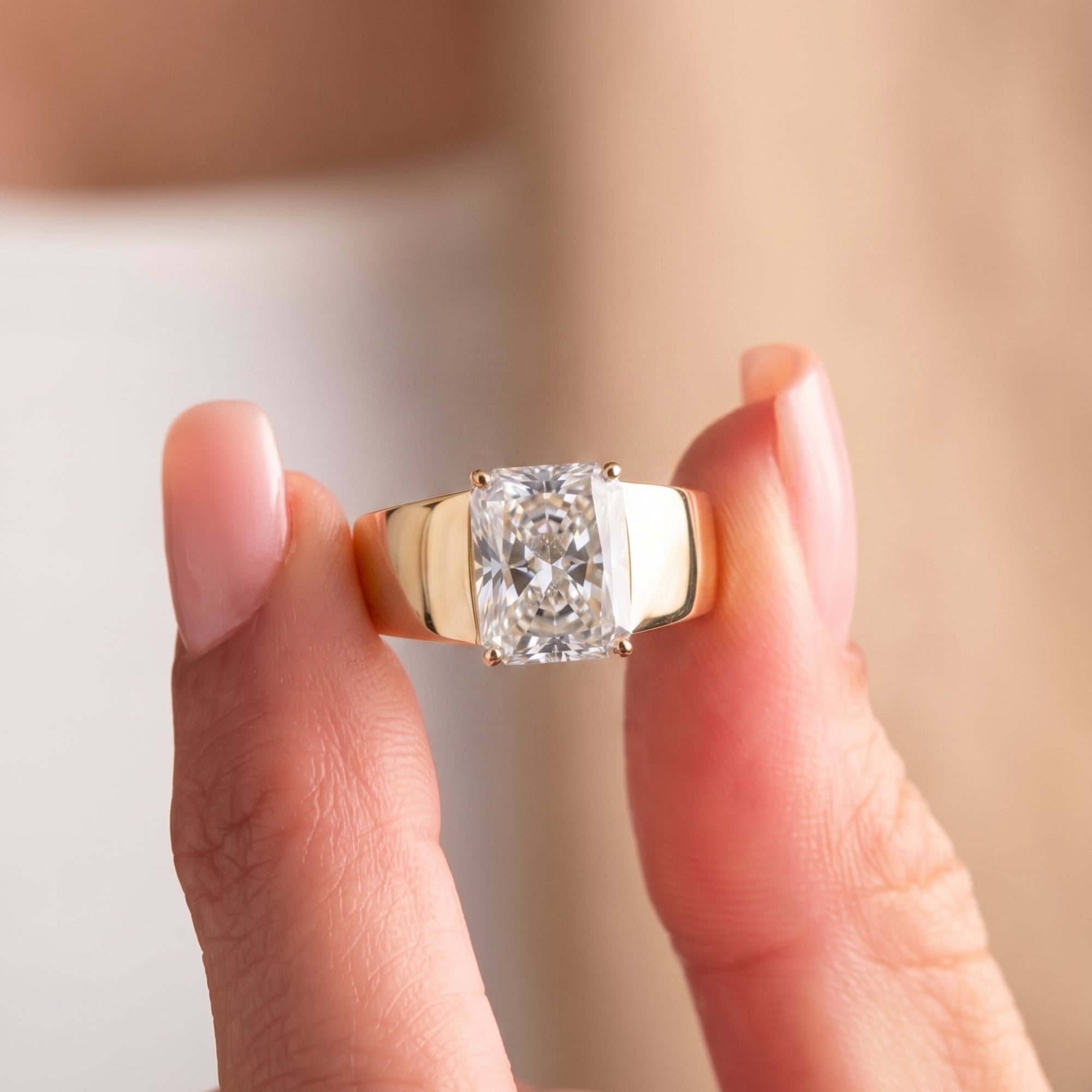 Radiant Cut Solitaire Engagement Ring In Tapered Shank Setting