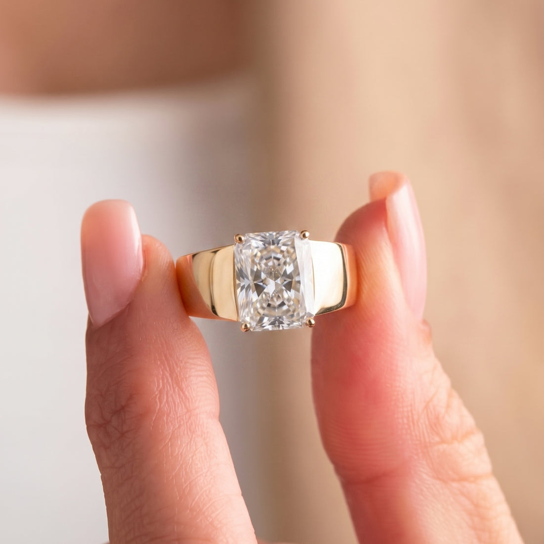 Radiant Cut Solitaire Engagement Ring In Tapered Shank Setting