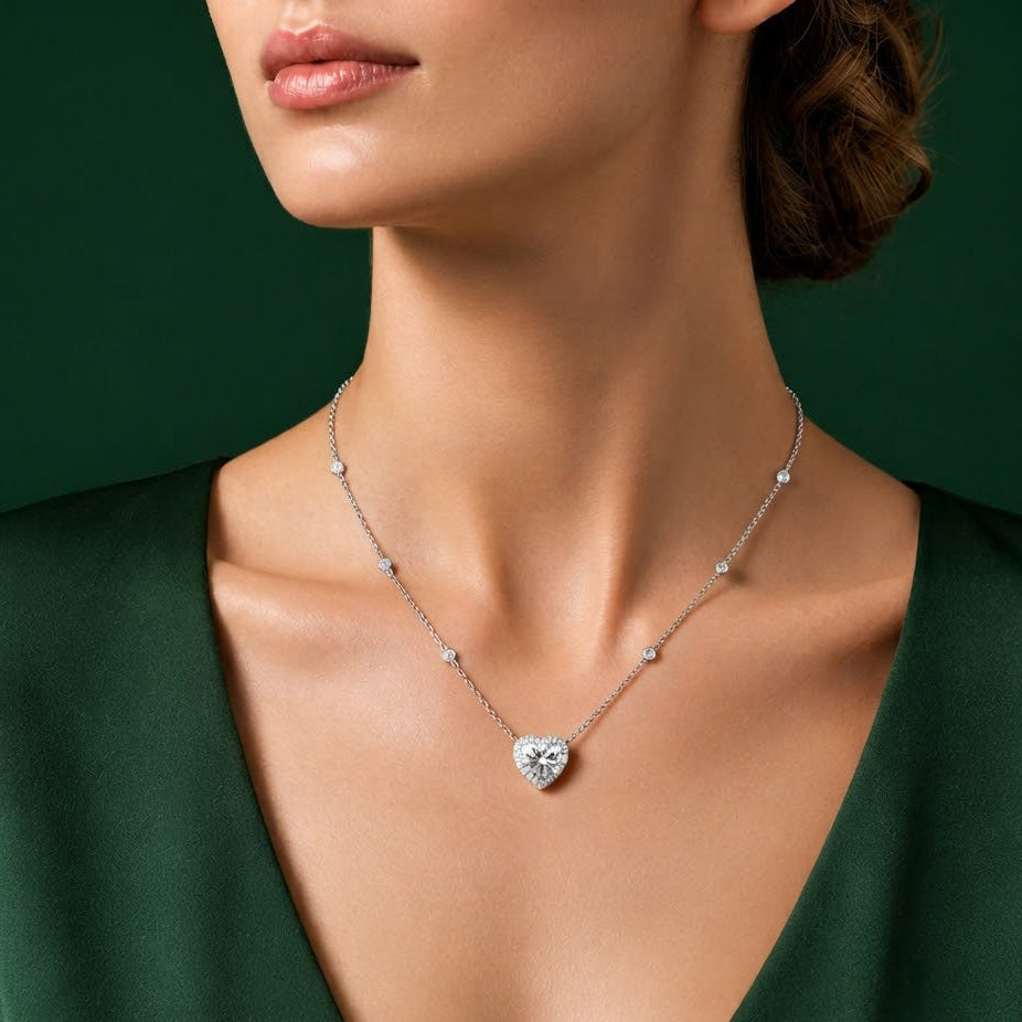 lab grown heart diamond with heart pendant.
