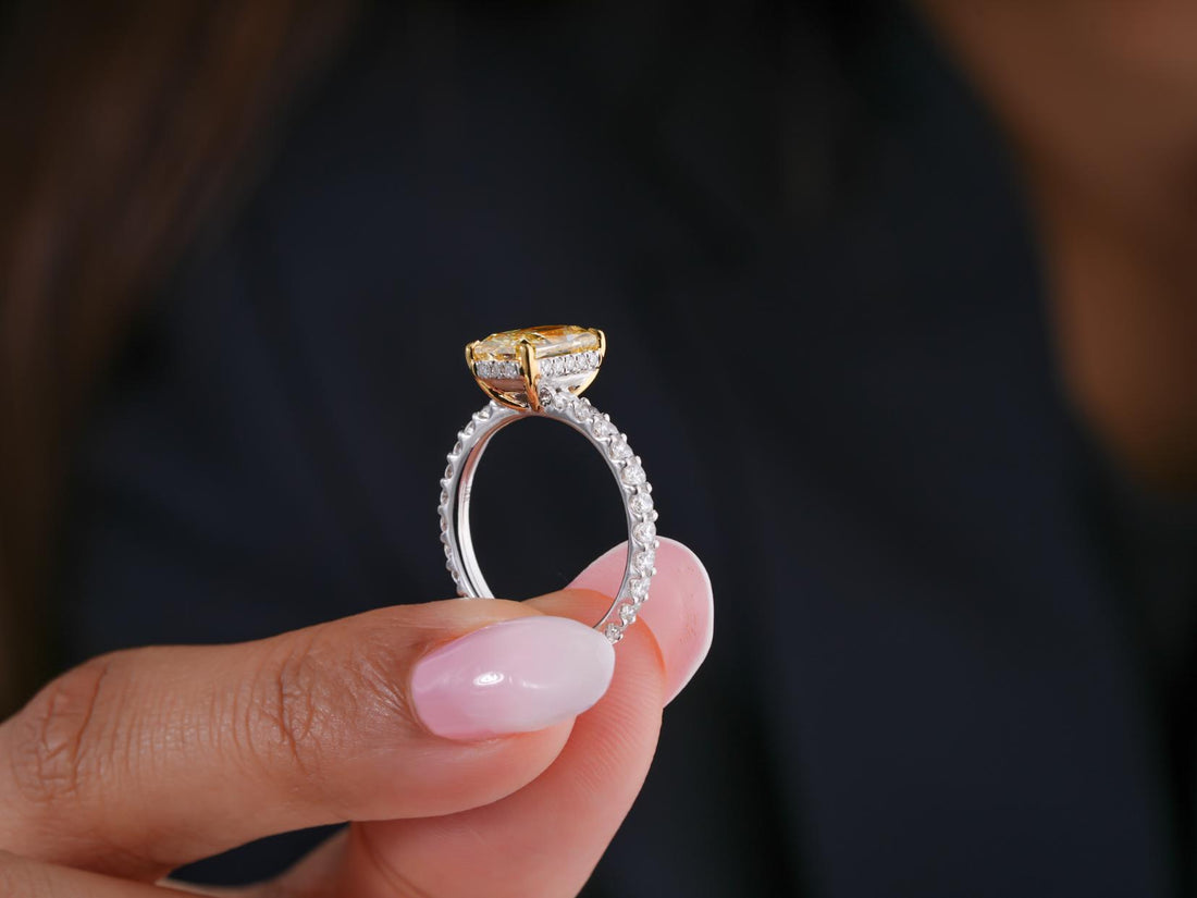 pave ring setting with solid gold ring.

