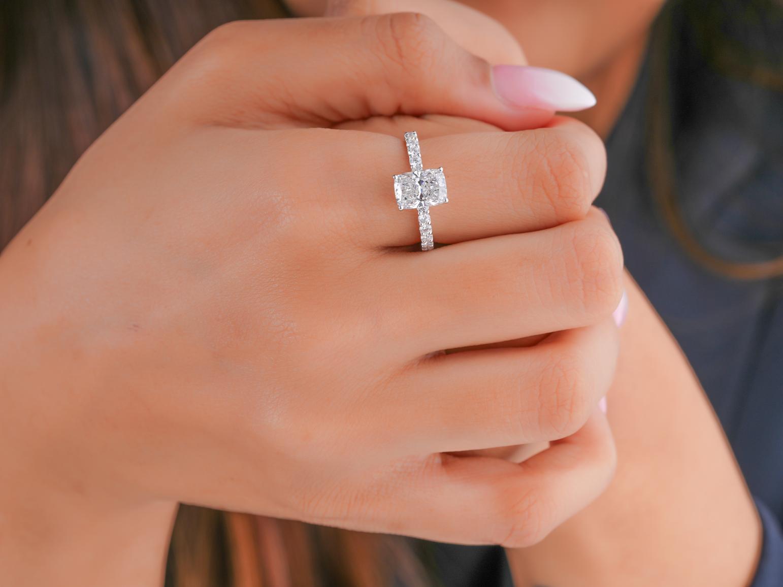 elongated cushion cut ring with solid gold ring.