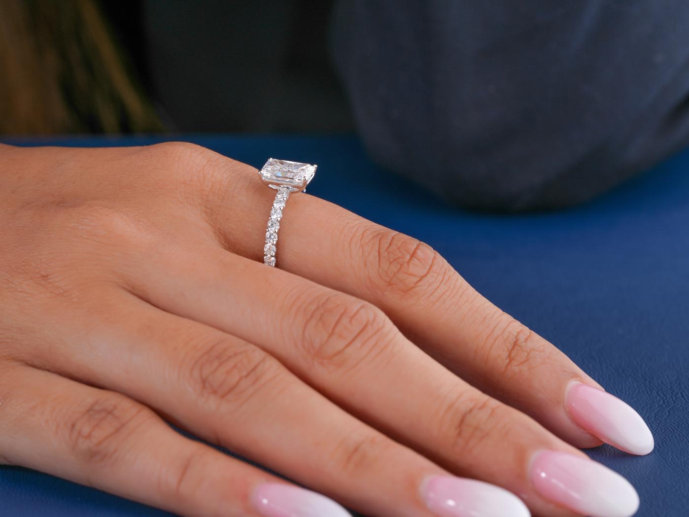 radiant diamond engagement ring with solid gold ring.
