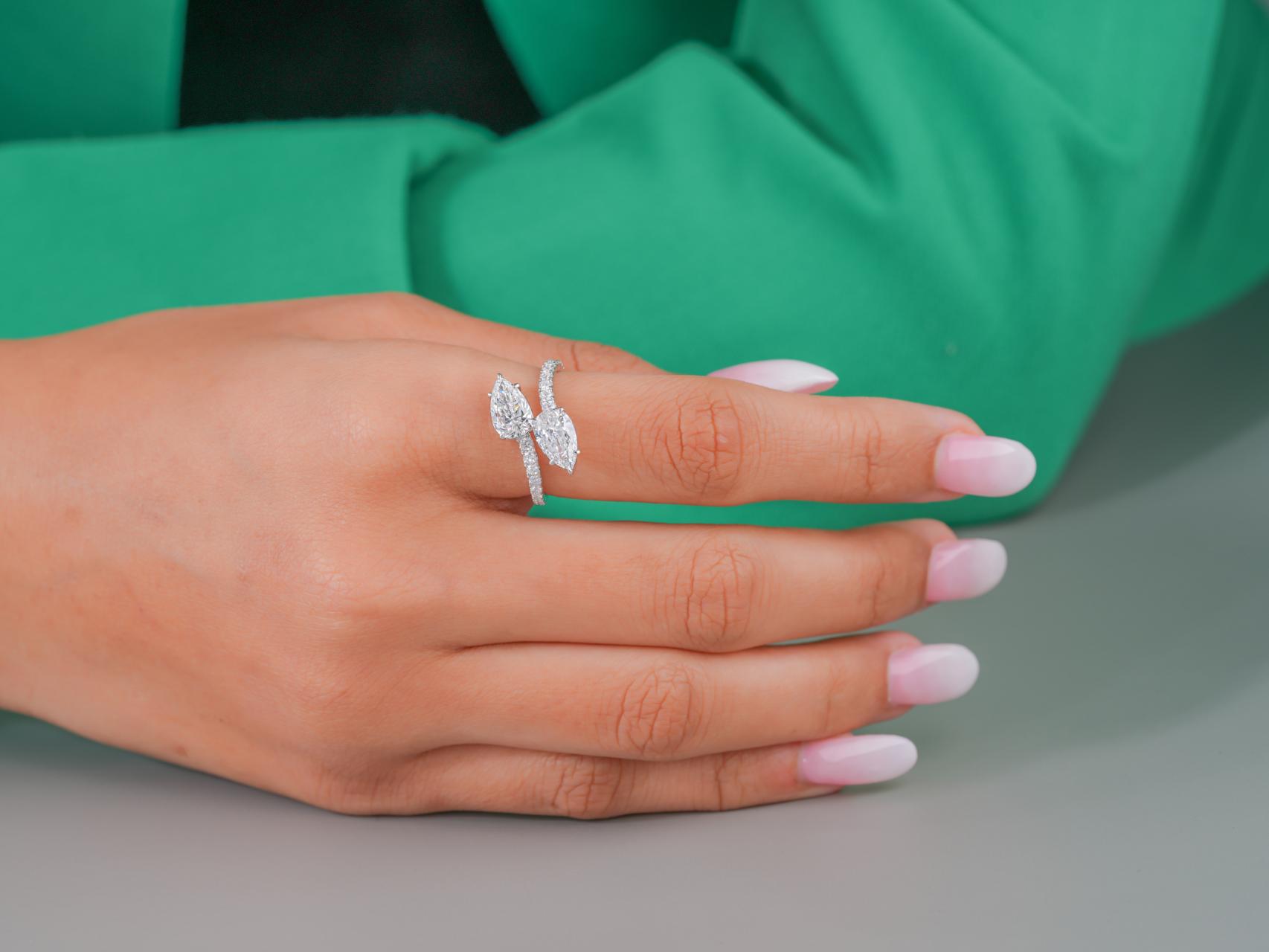 pave engagement ring with pave band ring.
