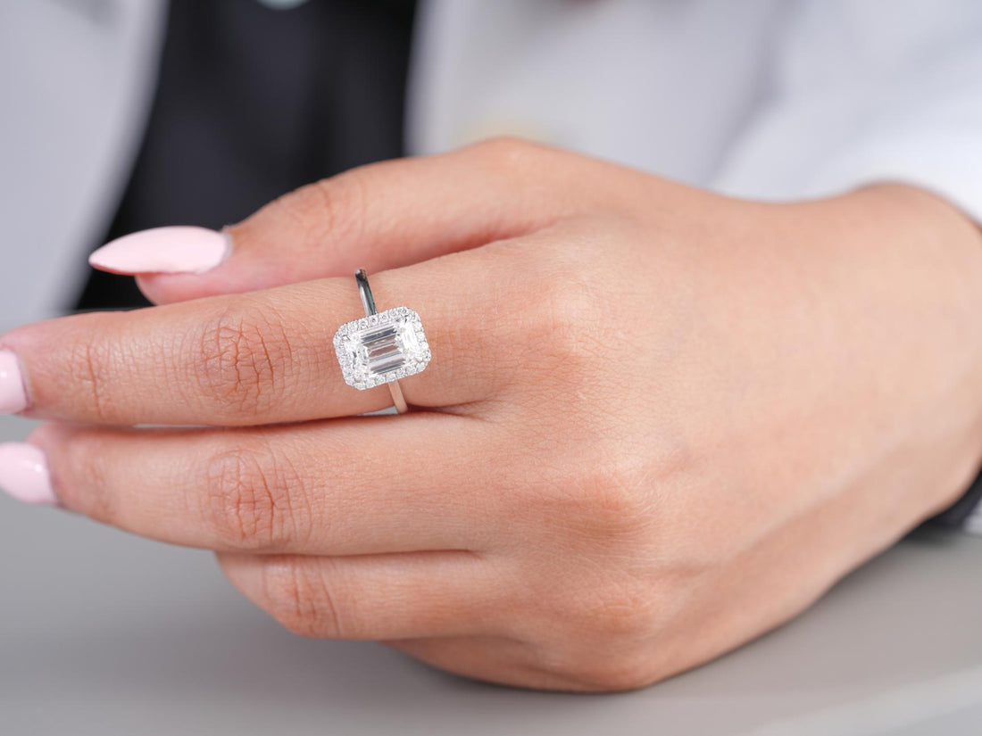 hidden halo engagement ring with claw prong setting.

