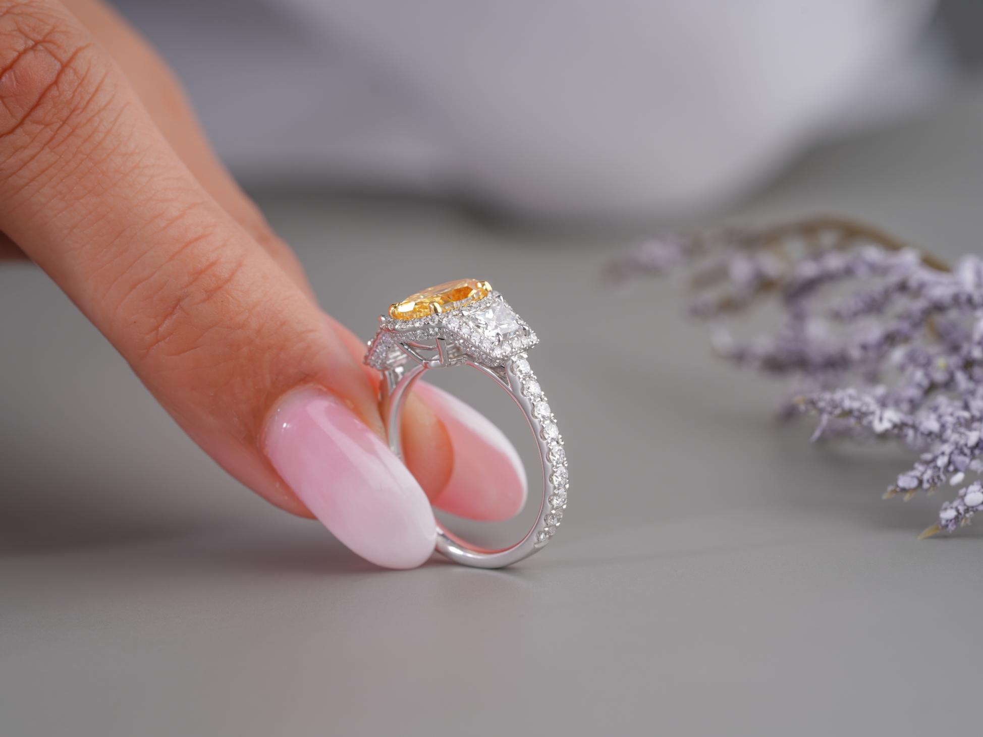 pave set diamond ring on two tone gold ring.
