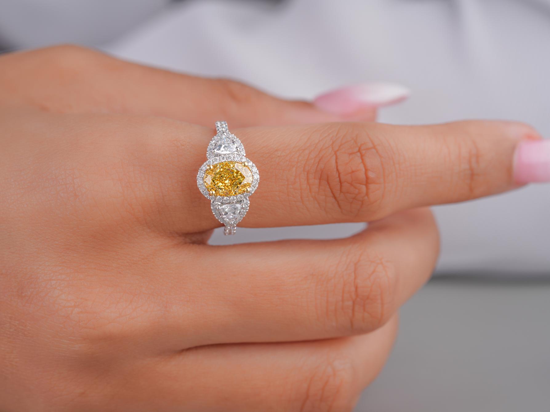 trillion side stone with pave set band ring.
