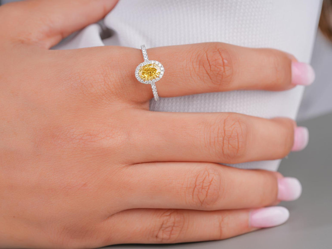 halo engagement ring on claw prong set.
