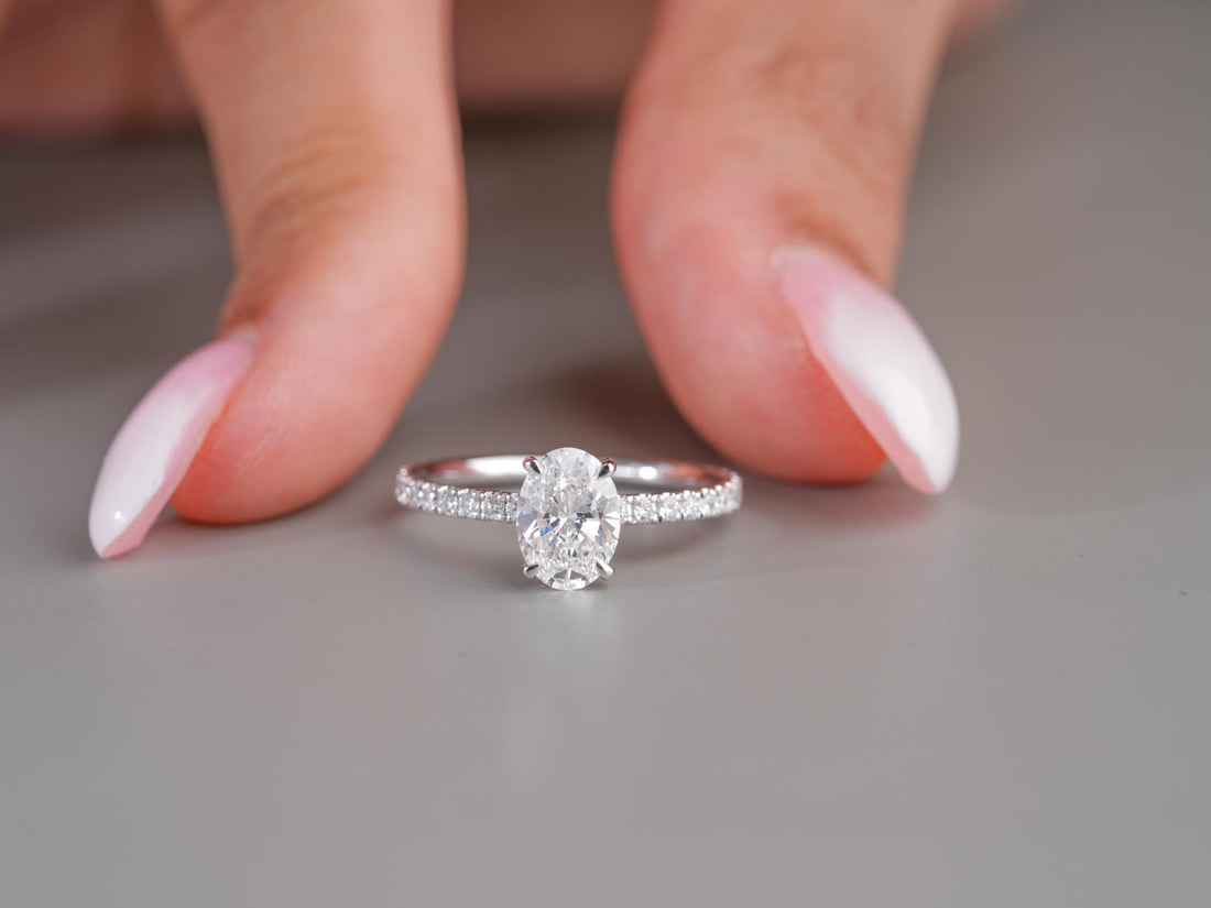 pave set band ring in double hidden halo ring style.
