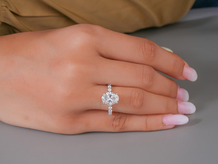 pave setting ring with pave diamond engagement ring.
