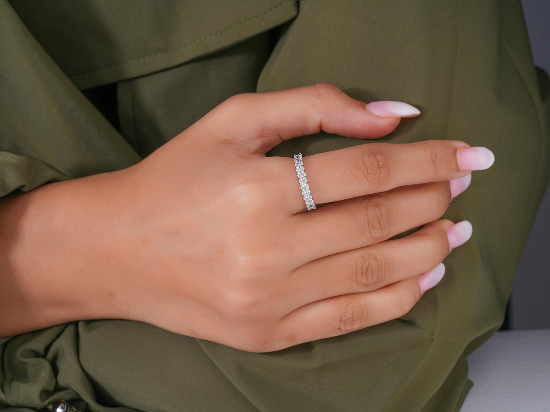 oval cut band with micro u prong band.

