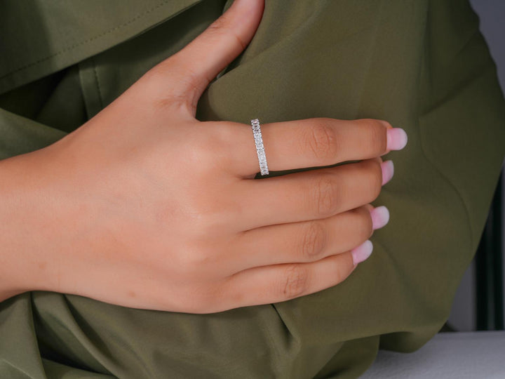 diamond half eternity band with stackable wedding band.
