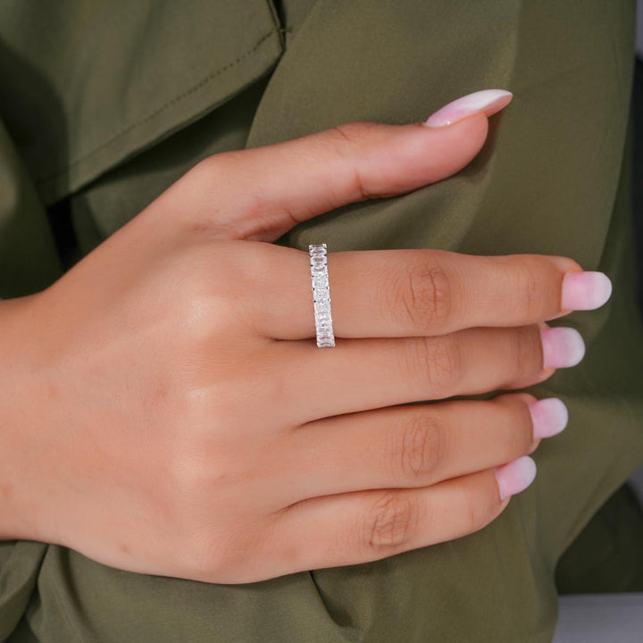 fine jewelry with radiant cut wedding band.
