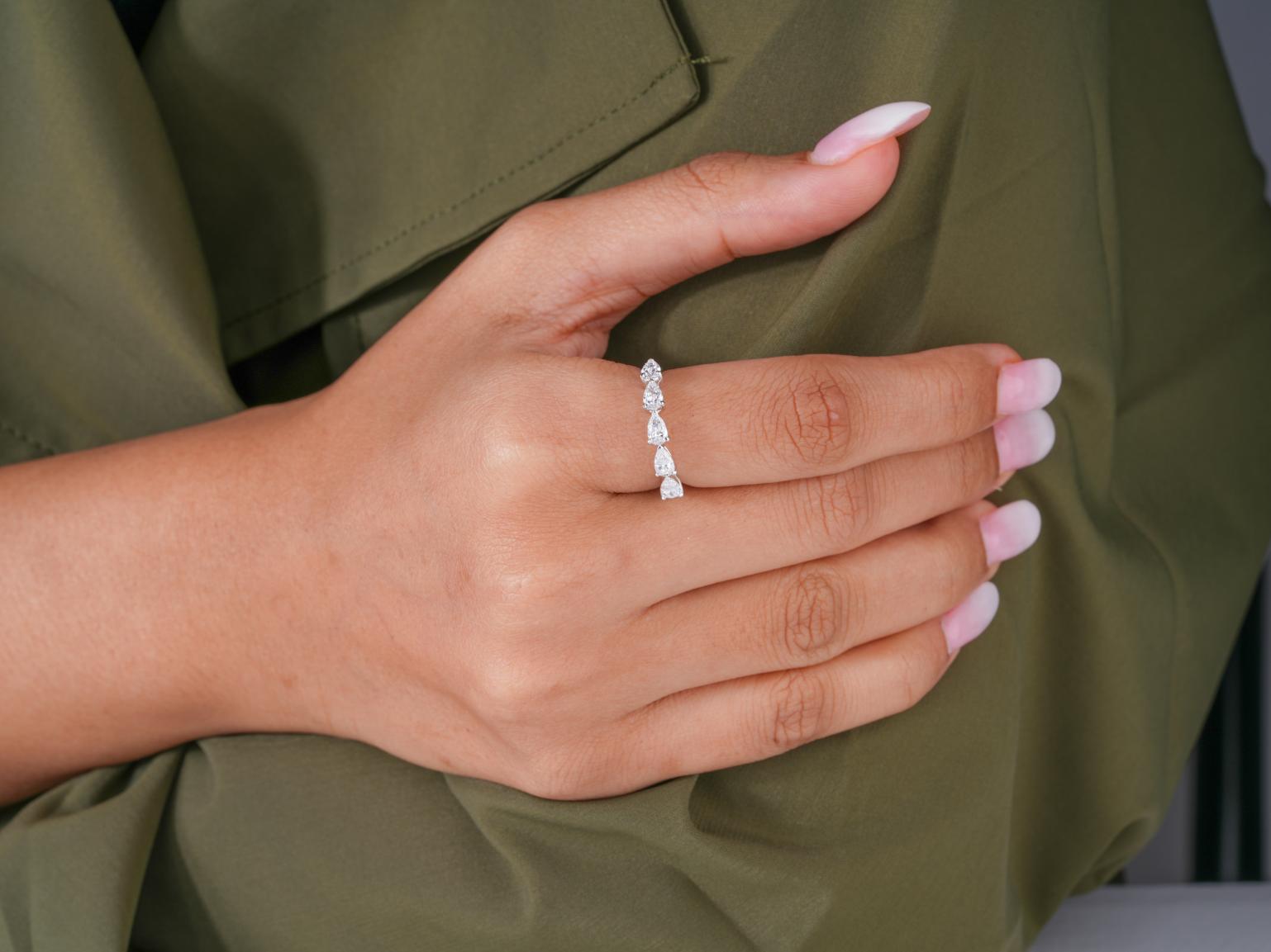 5 Stone Pear Shaped Diamond Band