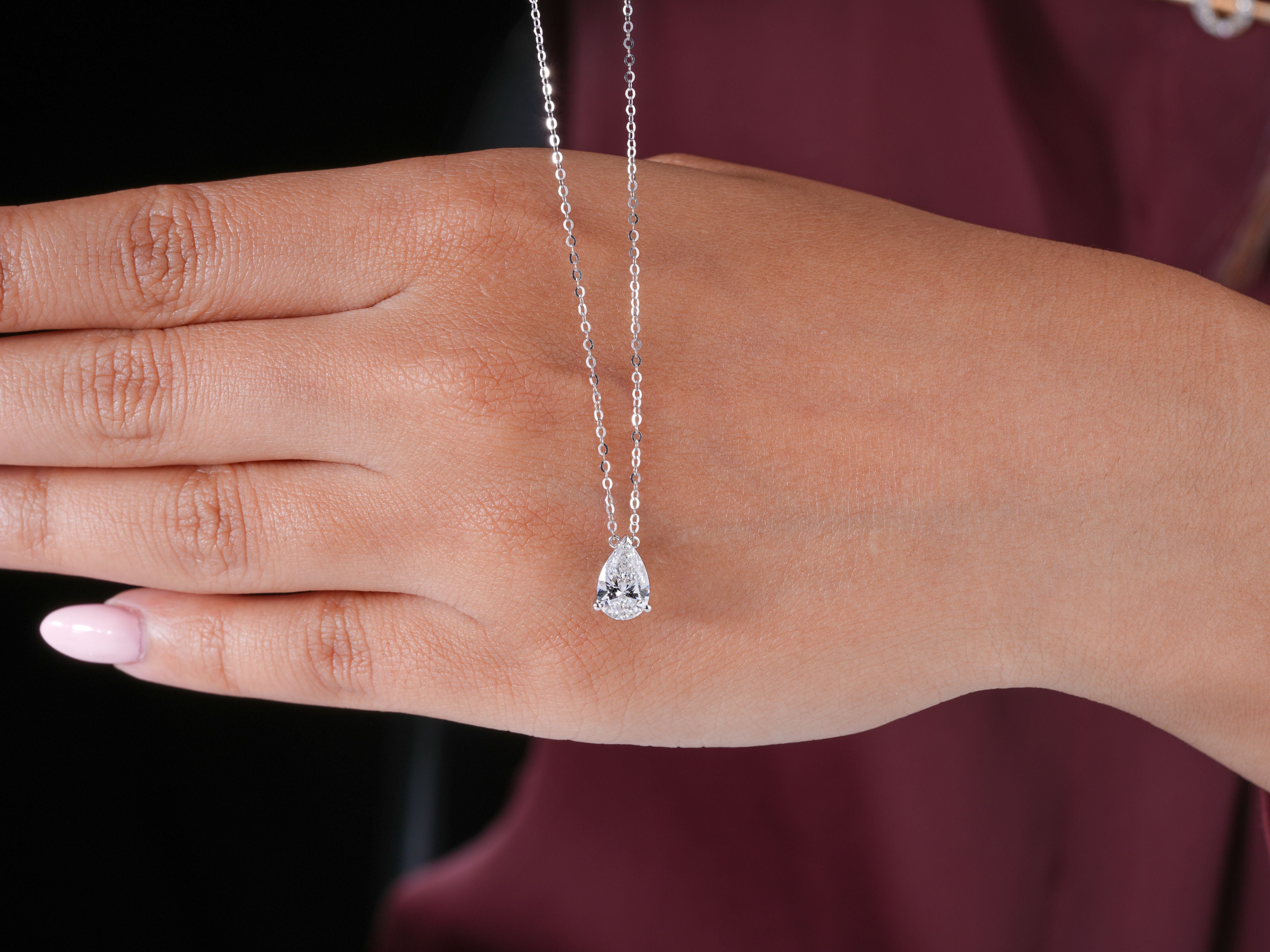 1.10 CT Pear Cut IGI Certified Solitaire Necklace, Teardrop Pendant