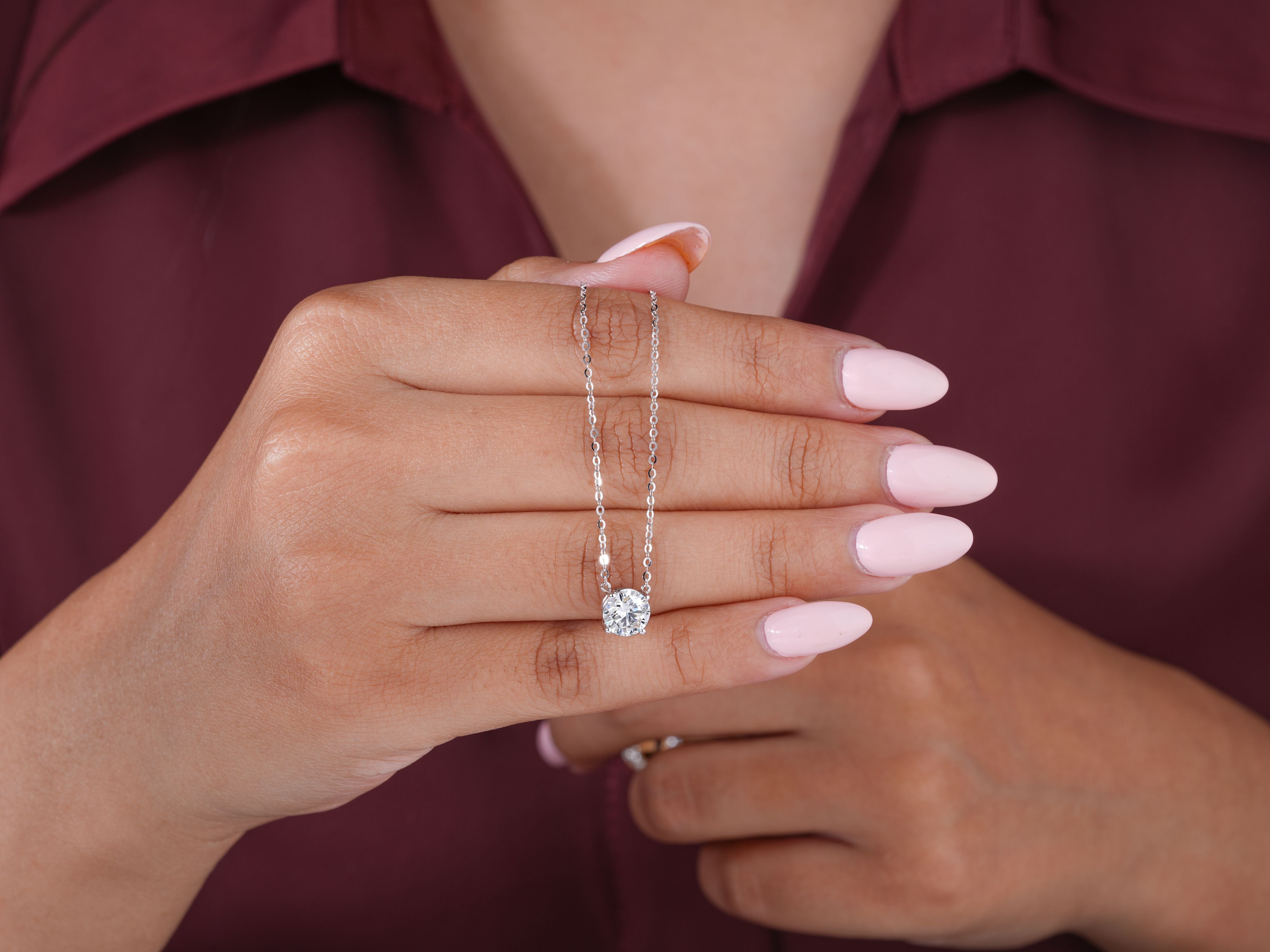 1.1 Carat Round Brilliant Cut Lab Grown Solitaire Necklace