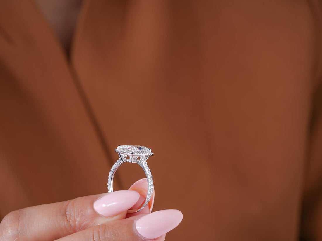 halo diamond ring with cathedral engagement ring.
