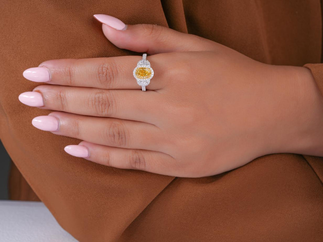 half moon side stone on pave diamond ring.
