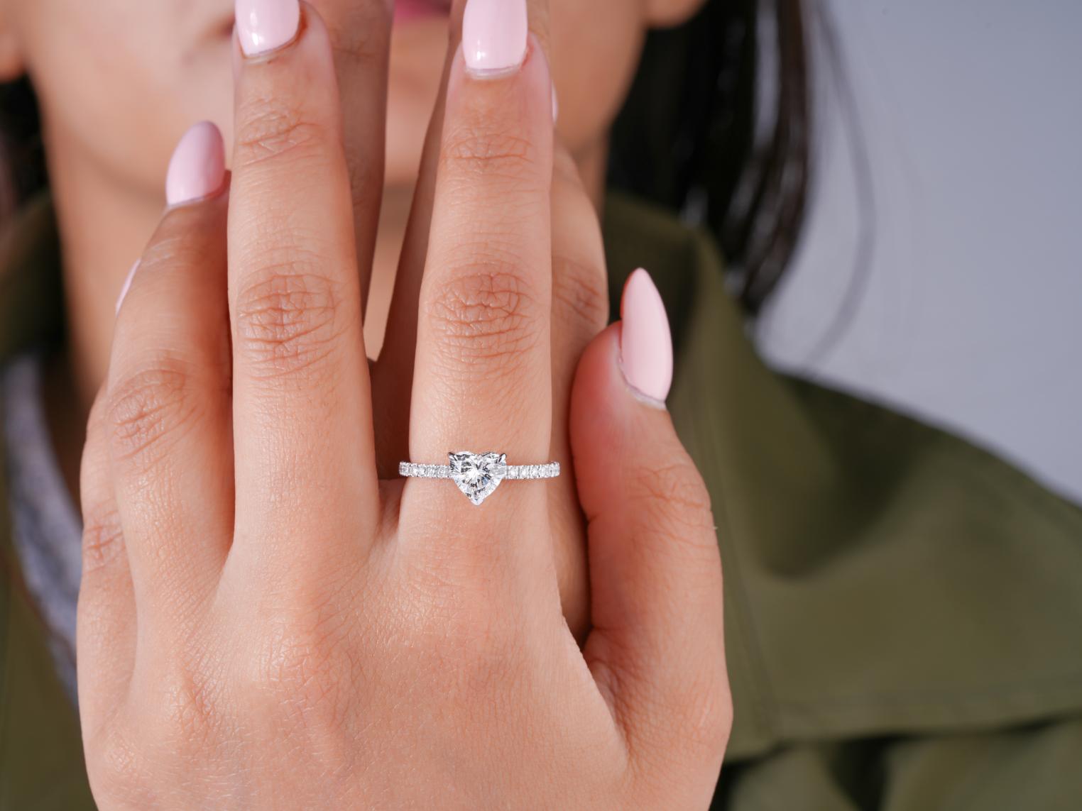 heart diamond ring in pave setting band style.
