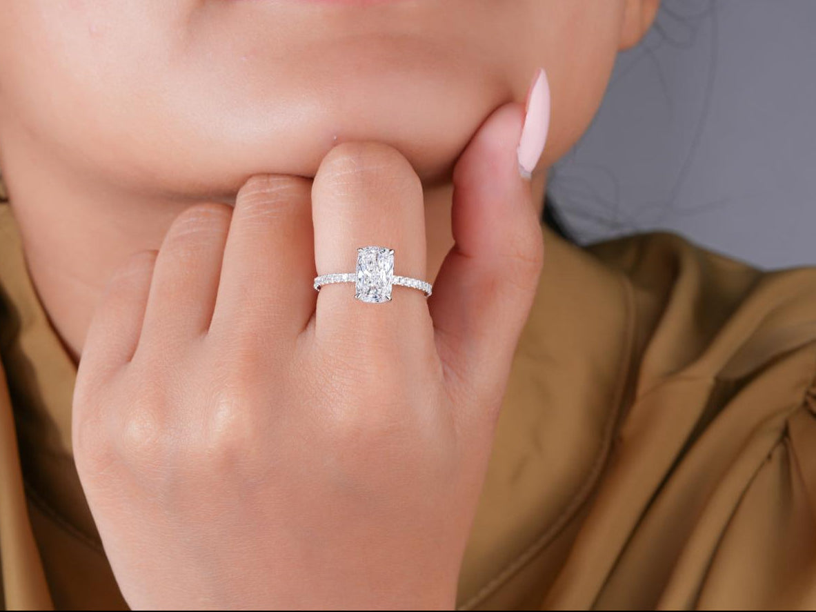 hidden halo engagement ring with pave engagement ring.
