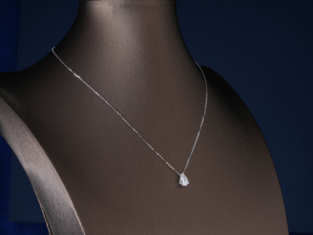 1.1 CT Pear Cut Lab Grown Solitaire Necklace Minimalist Bridal Pendant