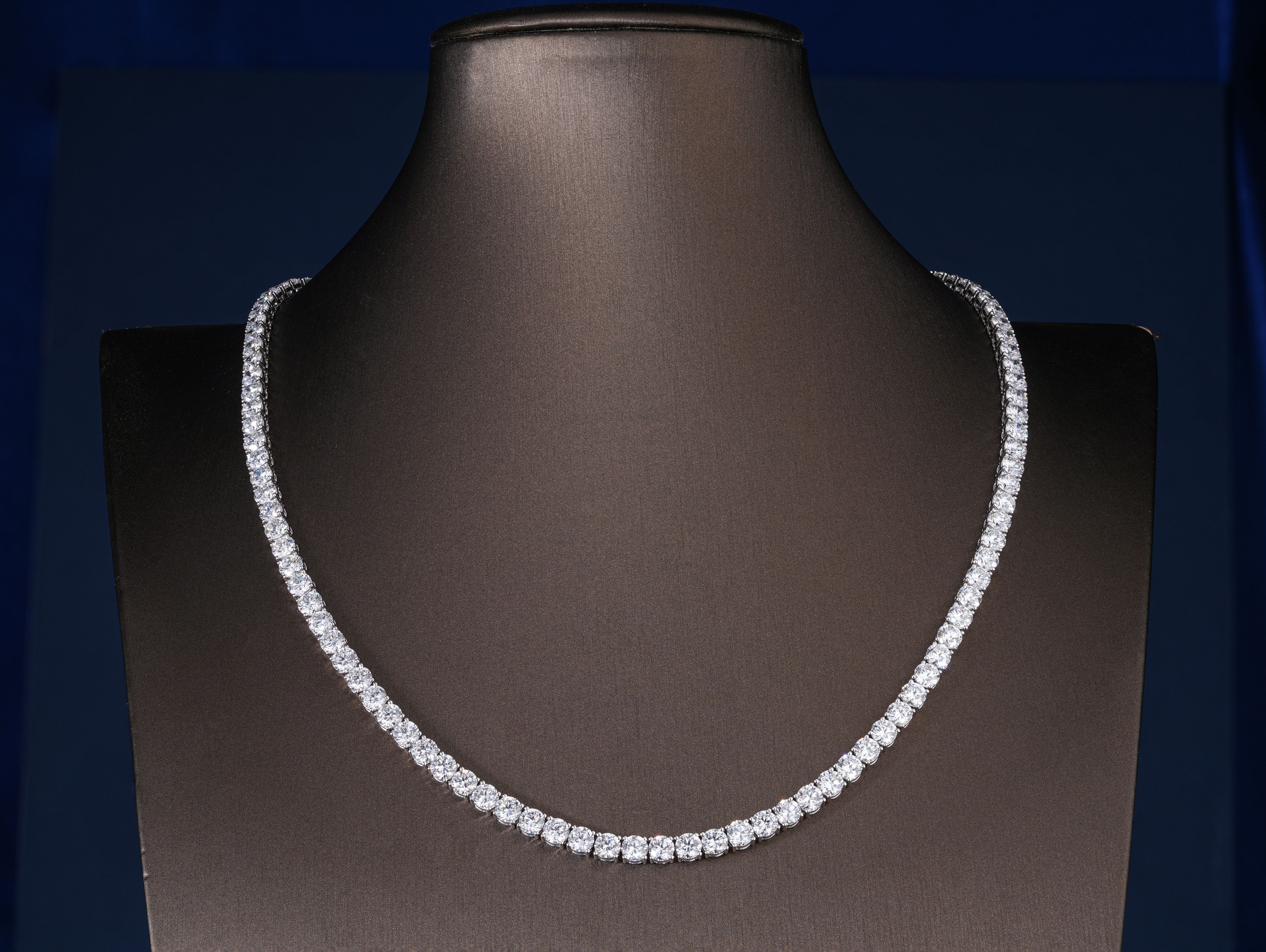 36.055 TCW Round Cut Lab Grown Diamond Tennis Necklace