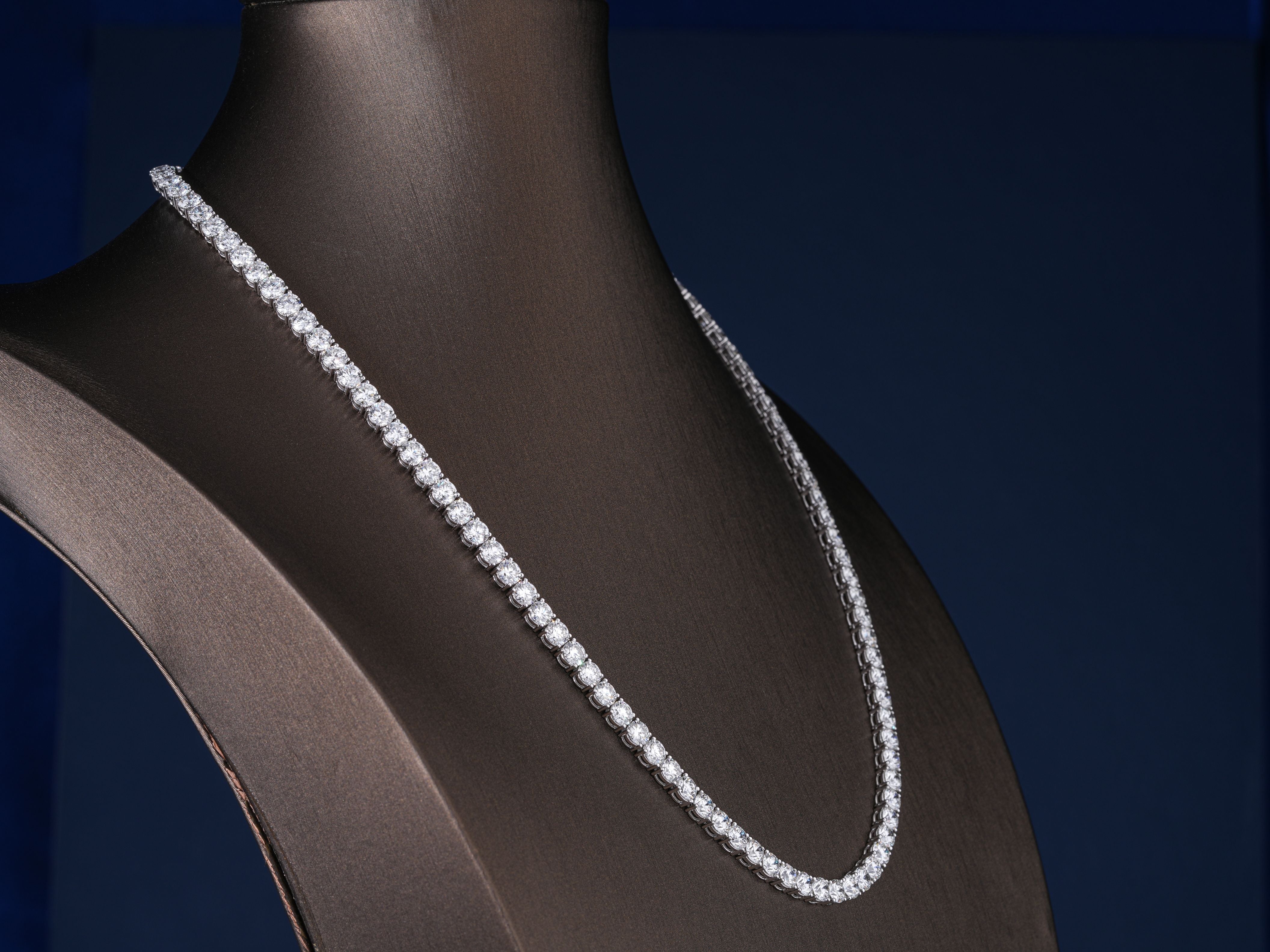 26.00 TCW Round Cut Lab Grown Diamond Tennis Necklace