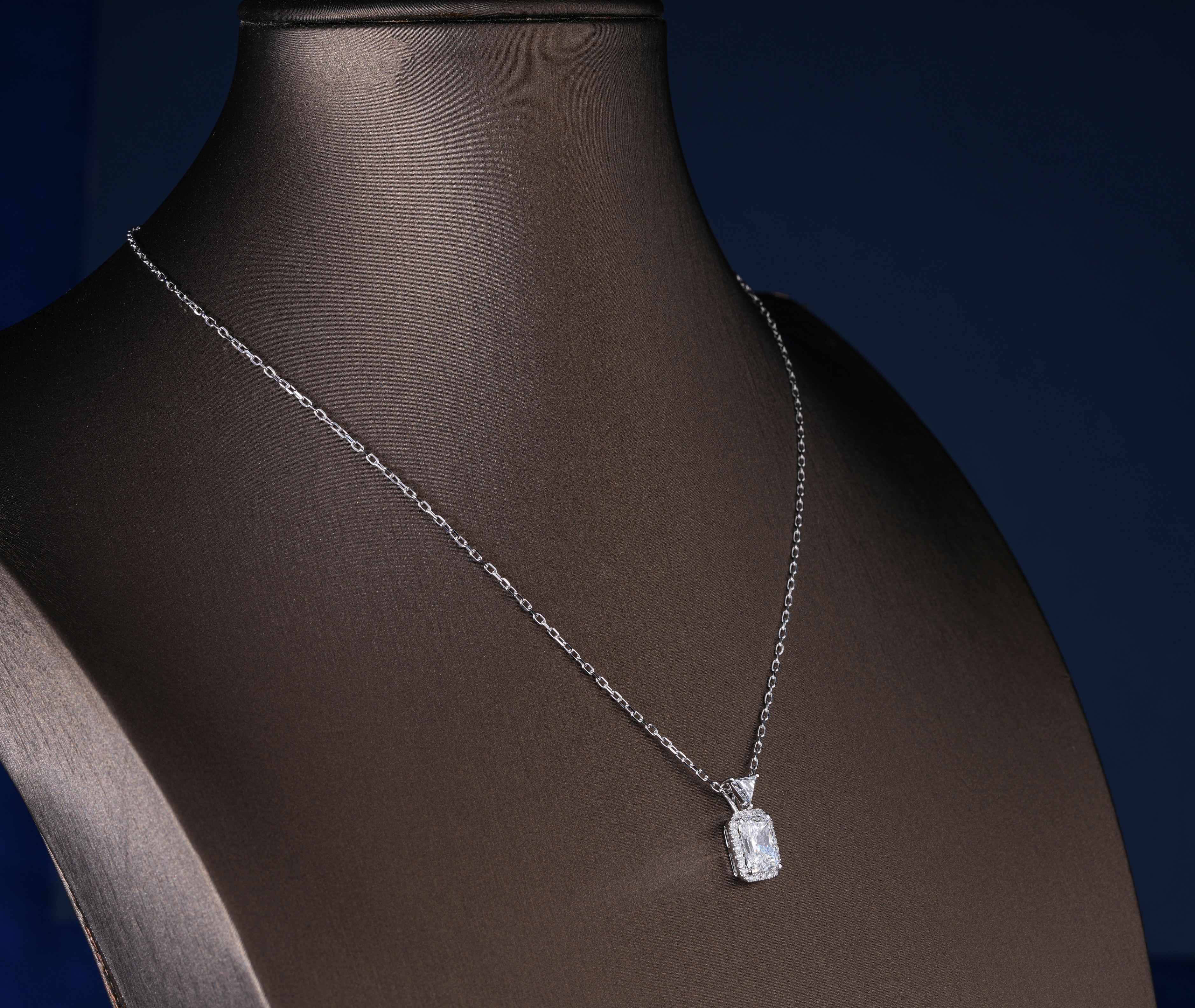 Step-Cut Rectangular Lab Diamond Style Halo Necklace, Sophisticated 2 Carat Emerald Pendant, Minimalist Bridal Jewelry