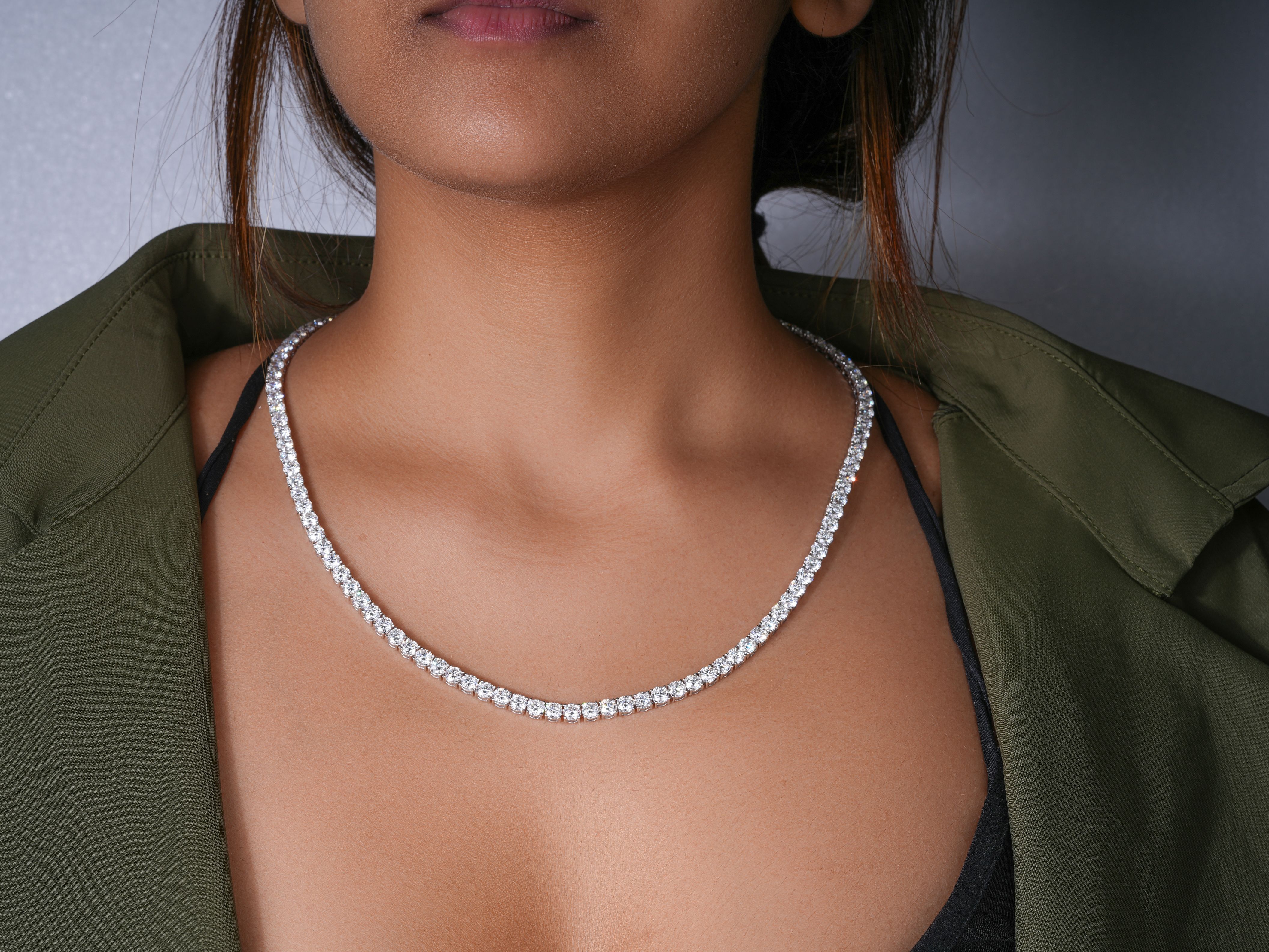 27.295 TCW Round Cut Lab-Grown Diamond Tennis Necklace