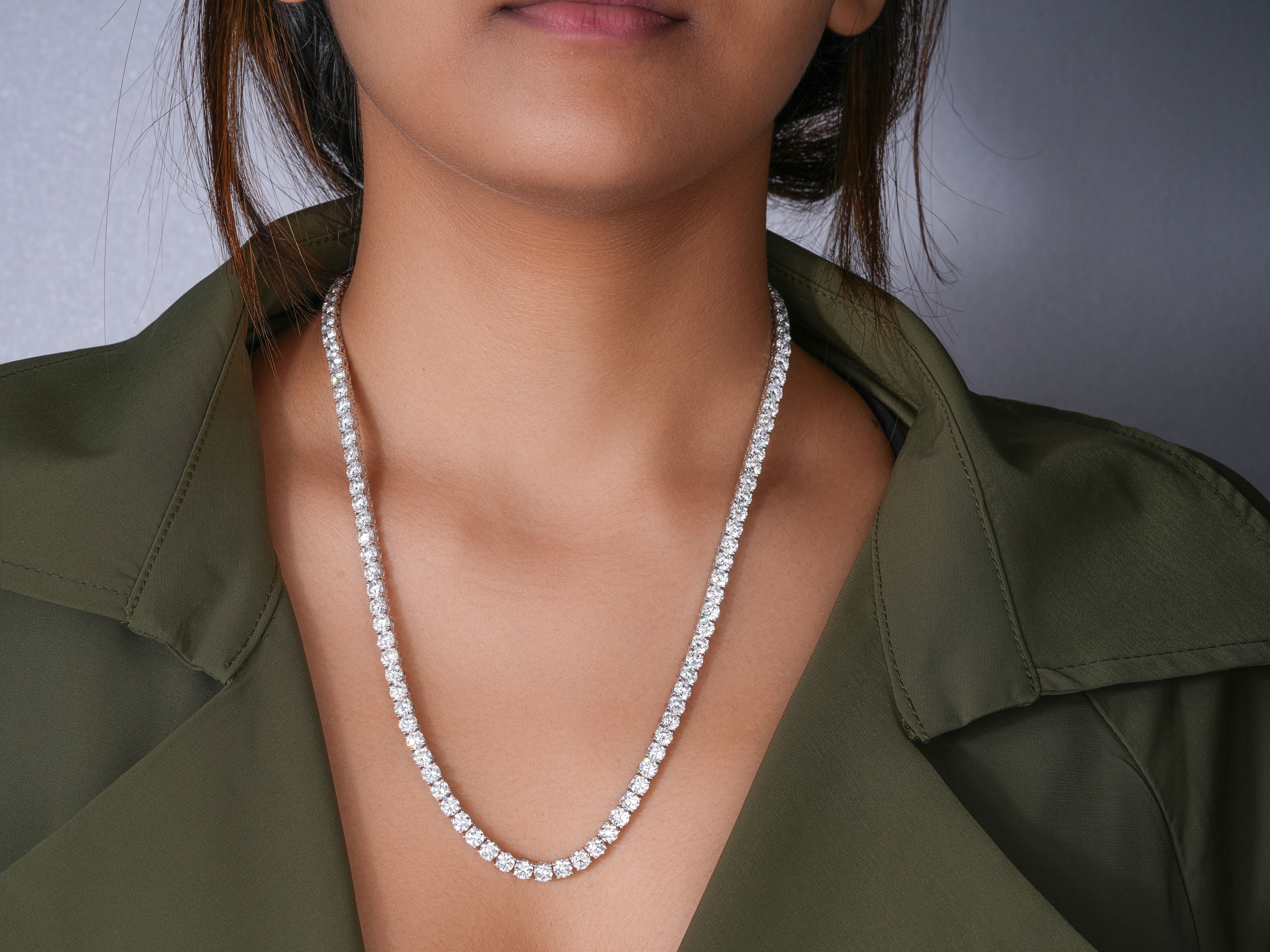 35.35 TCW Round Cut Lab Grown Diamond Tennis Necklace
