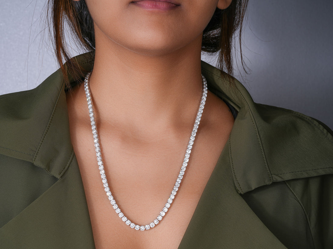 35.35 TCW Round Cut Lab Grown Diamond Tennis Necklace