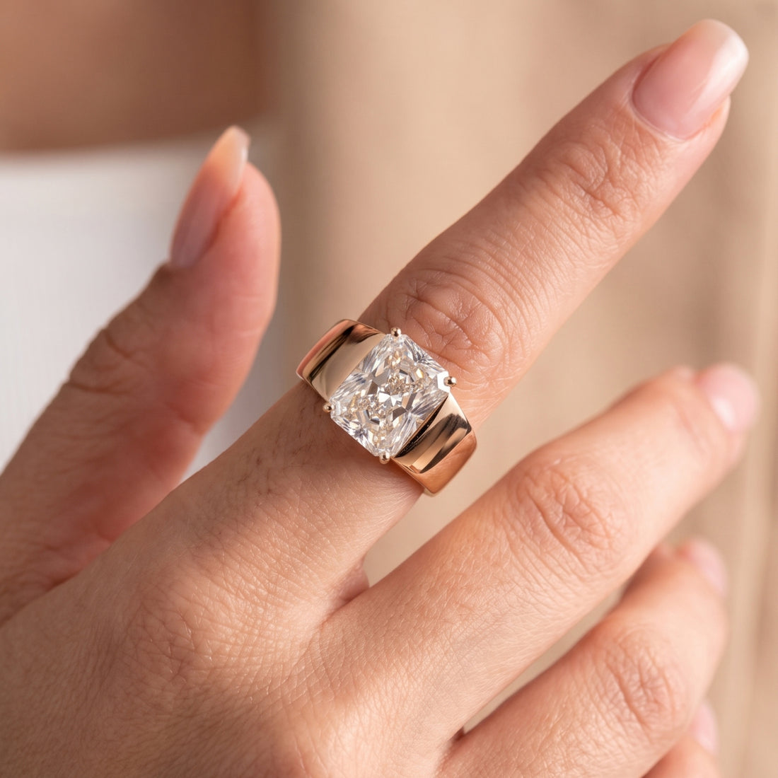Radiant Cut Solitaire Engagement Ring In Tapered Shank Setting