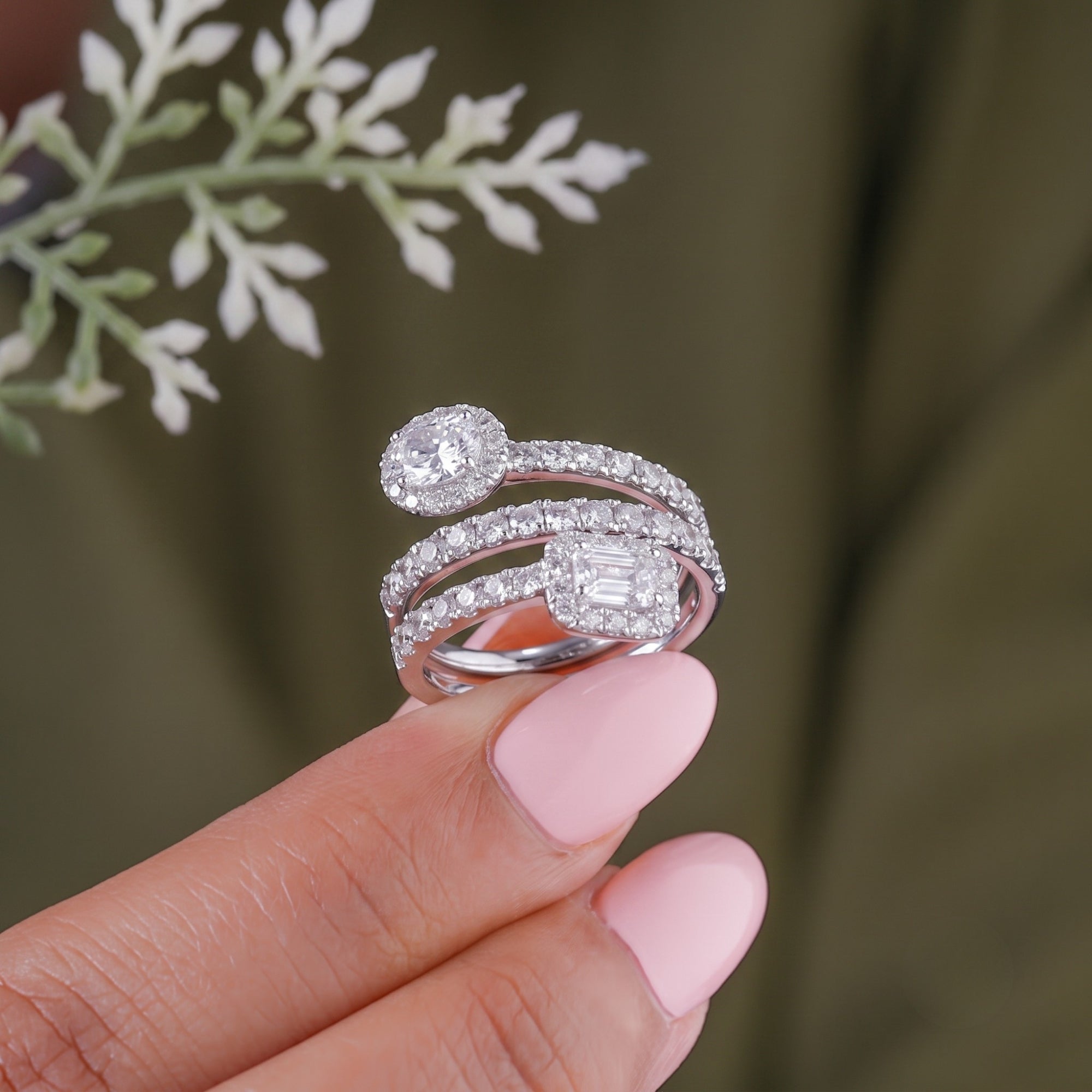 Emerald diamond wedding band with diamond wedding band.
