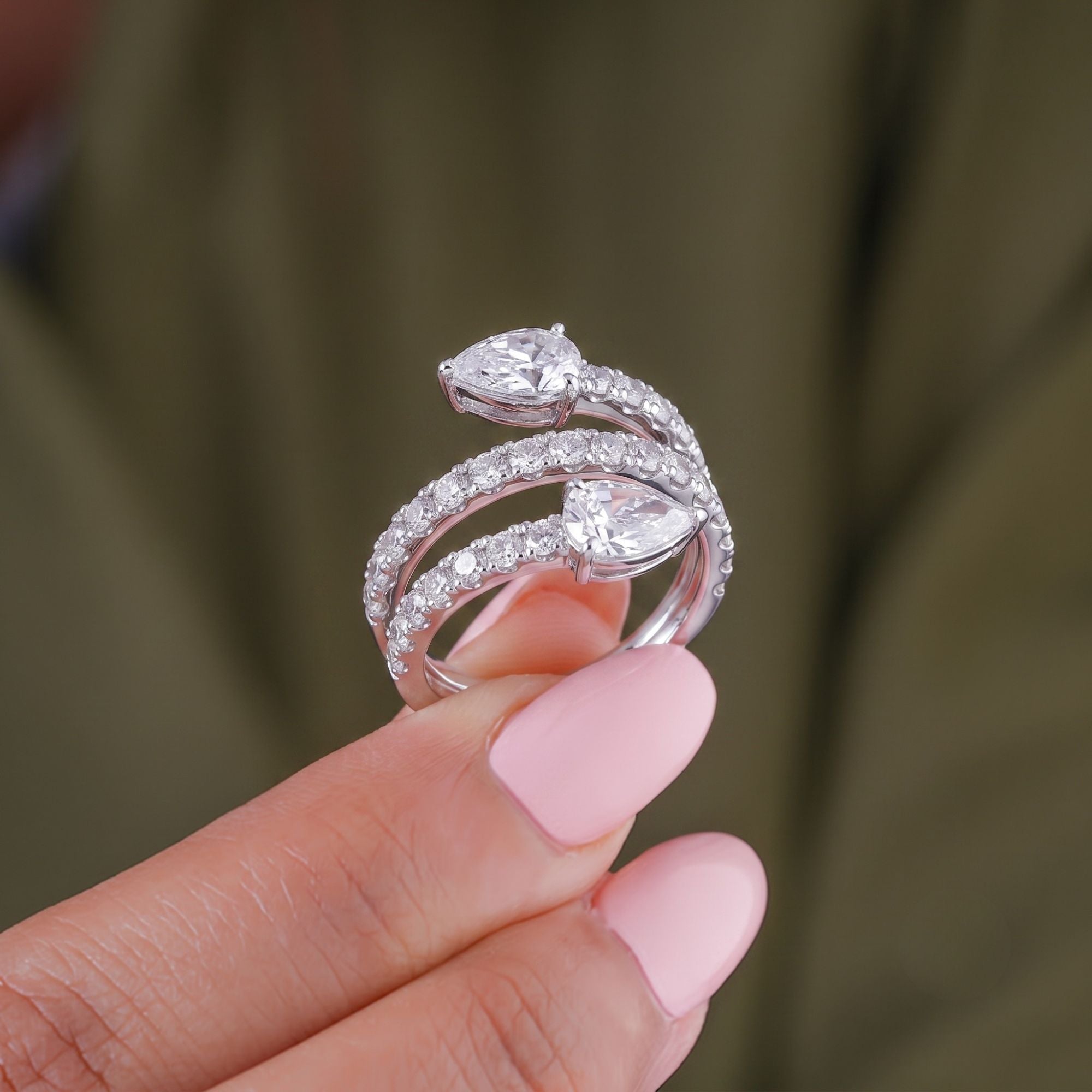 pave engagement ring with diamond wedding band.
